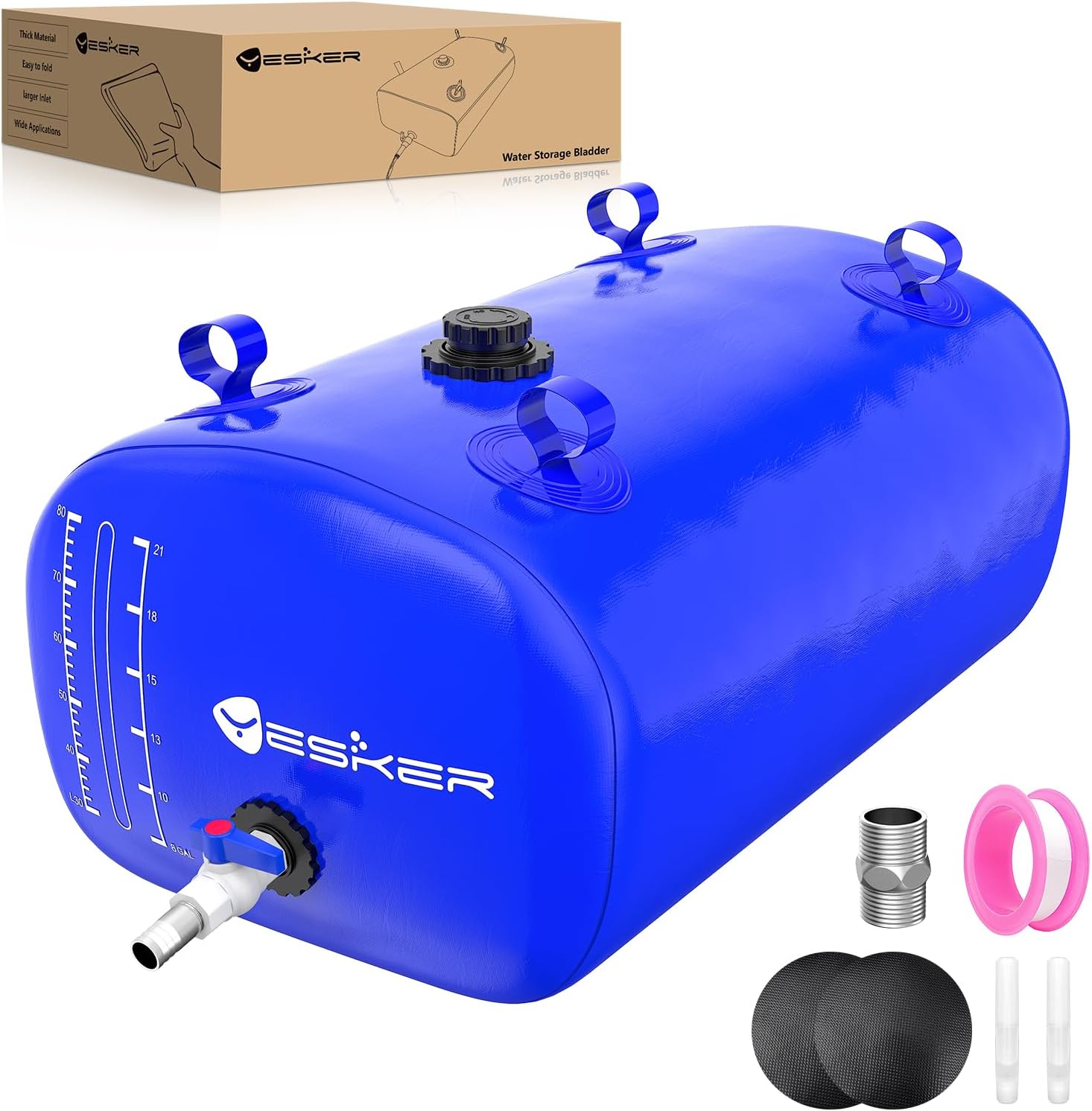 Yesker Portable Water Storage Bladder 30 Gallon – Heavy-Duty 1000D PVC Foldable Water Bladder Tank with 3/4" PVC Spigot for Garden, Camping & Car Use