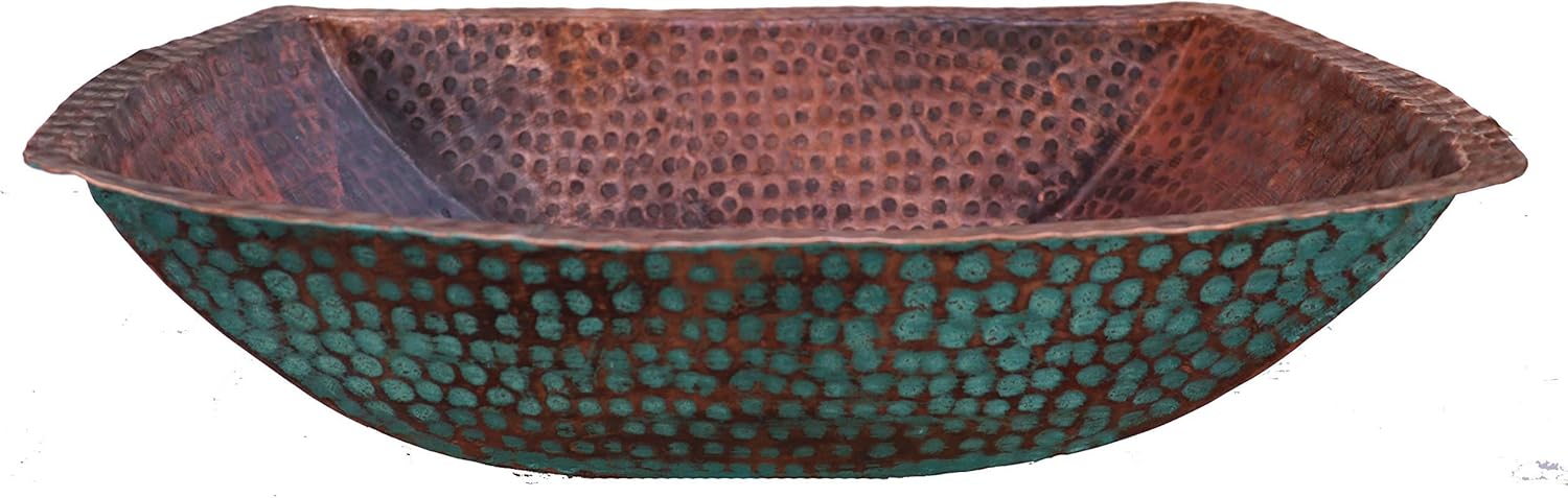 Trough Rustic Green Exterior Rectangle Pure Hammered Tempered Copper Bar Bath Kitchen Prep Sink Washbasin Bowl House Moving Washbowl Bathroom Wash Bowl Basin
