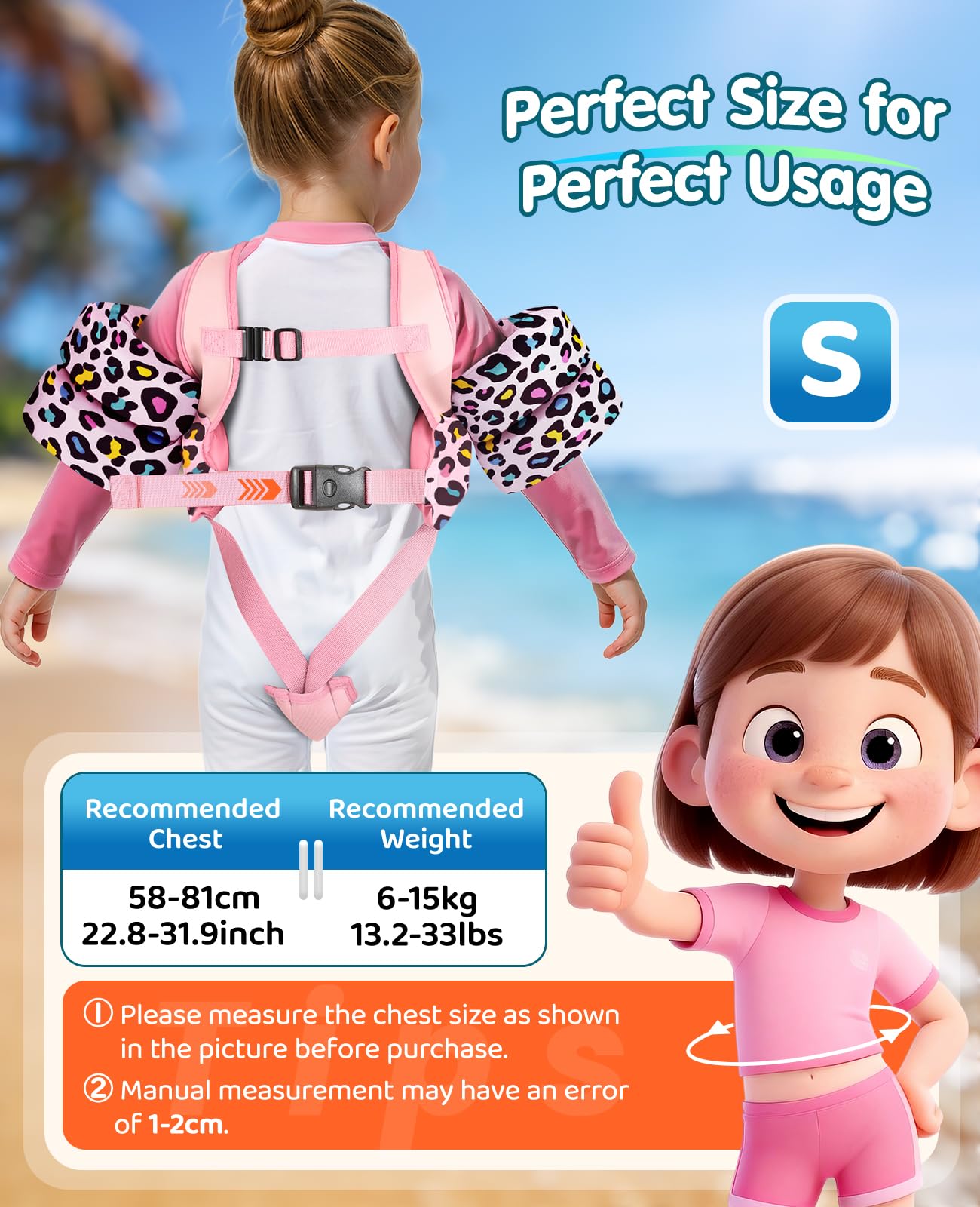 HeySplash Schwimmflügel für Kinder, Schwimmweste mit Verstellbar Schultergurt, Kinder Pool Schwimmjacke für 13-30/22-44 Pfund, Kleinkind Schwimmtrainer für Alter 2-6 Kinder Schwimmen Lernen