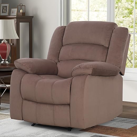 ANJ Manual Recliner Chair, Breathable PU Leather Reclining Chair, Extra Wide Recliners with Overstuffed Arm and Back, Single Sofa Chair for Living Room Bedroom(Black)