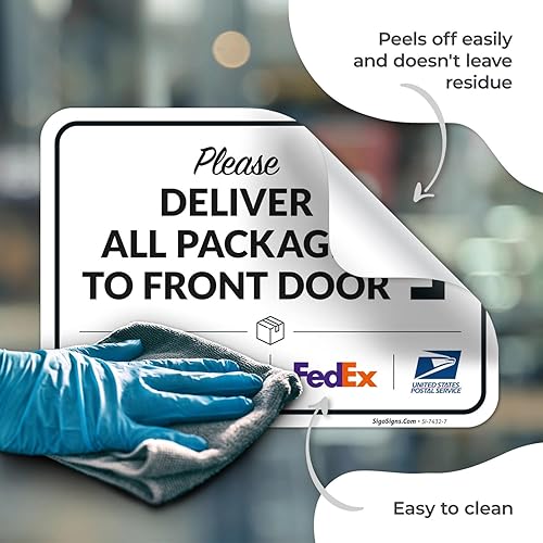 Vista 346 de Cartel de entrega del paquete, letrero de instrucciones de entrega, 10 x 7 pulgadas, aluminio 040 libre de óxido, resistente a la decoloración