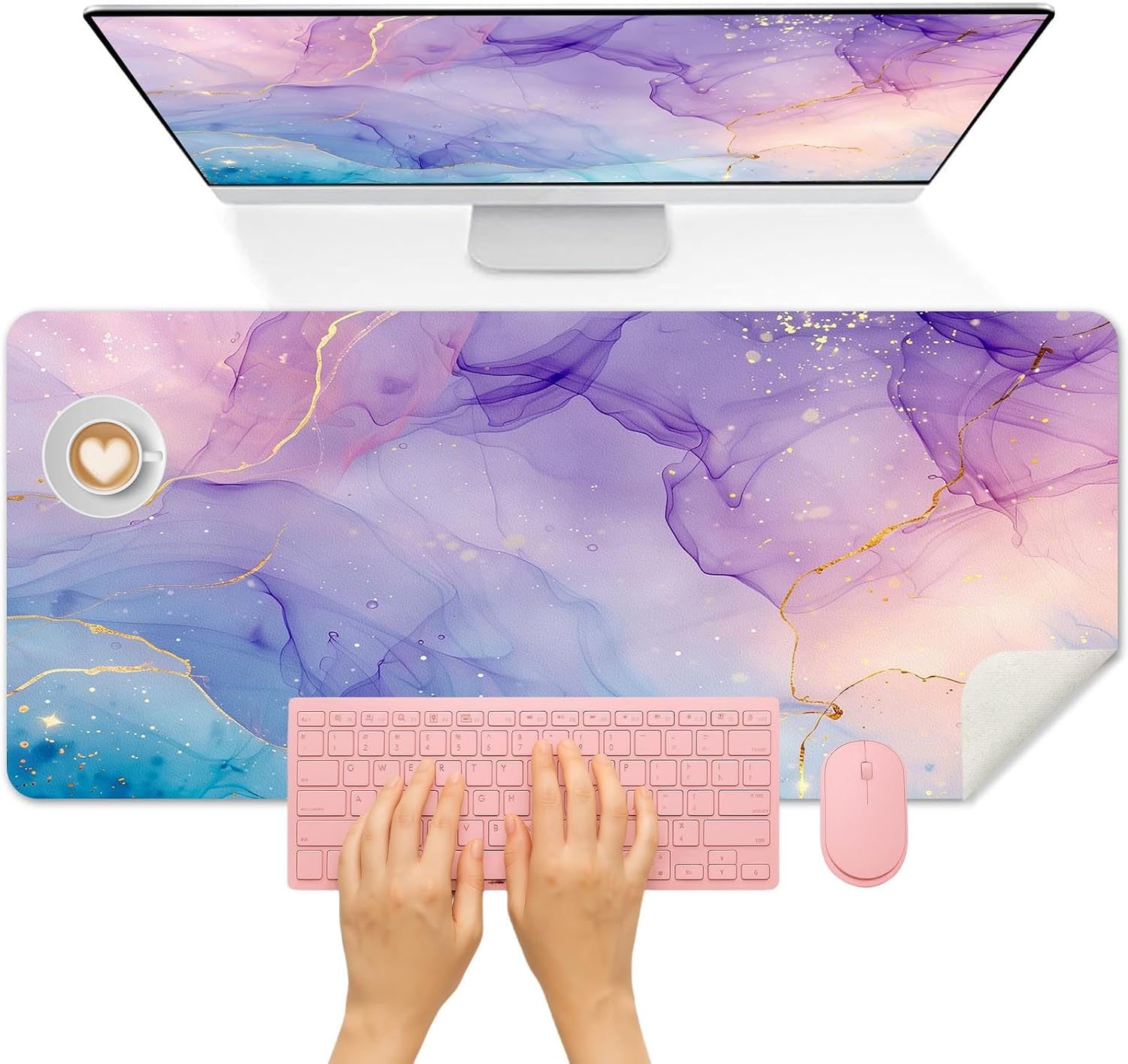 Britimes Desk Mat, PU Leather, 31.5"X15.7", Marble Watercolor