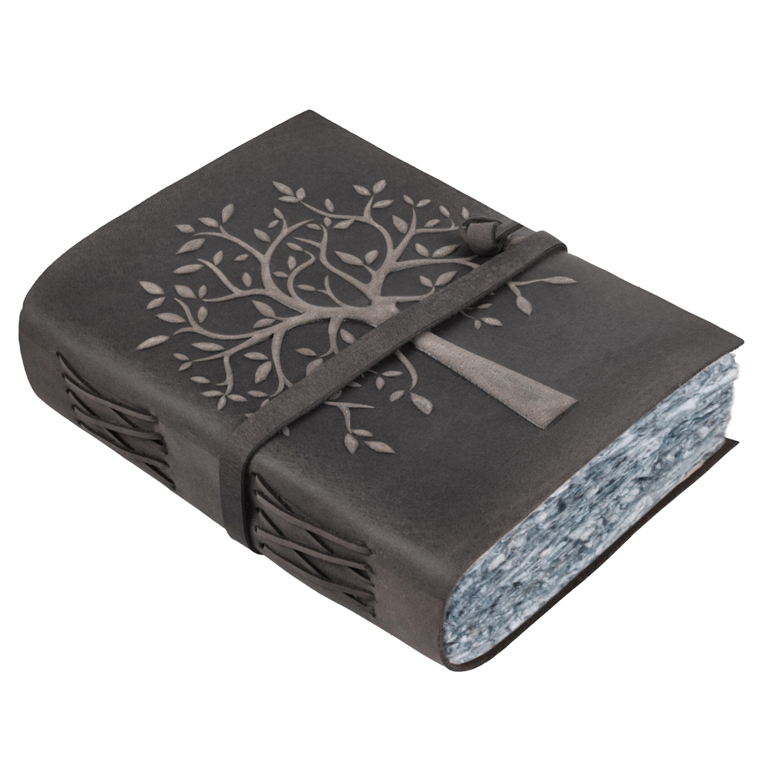LEATHER VILLAGE Tree Embossed Notebook Tree of Life, Black 8x6
