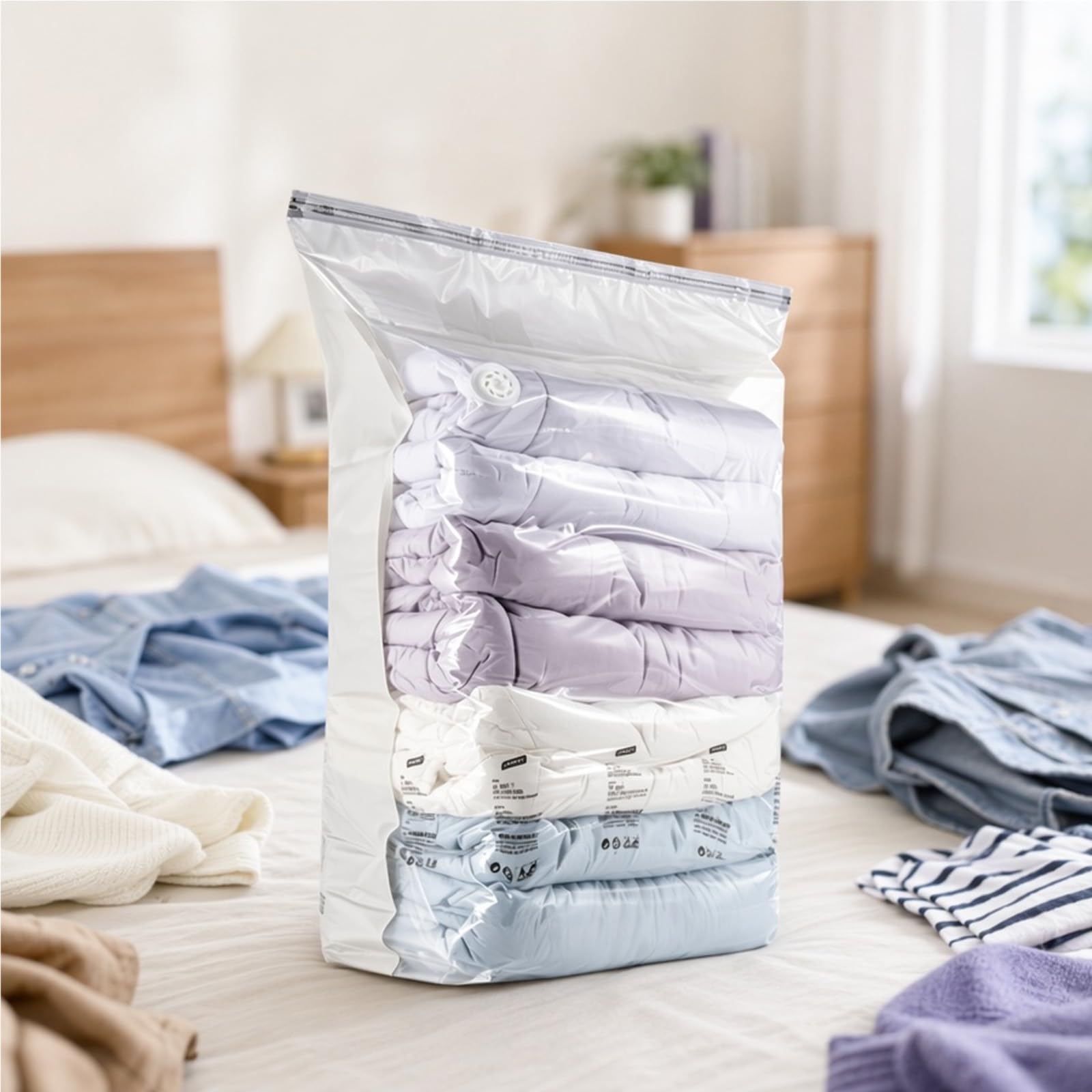4pc Travel Vacuum Bags Reusable No-Pump Storage Bags (Large)