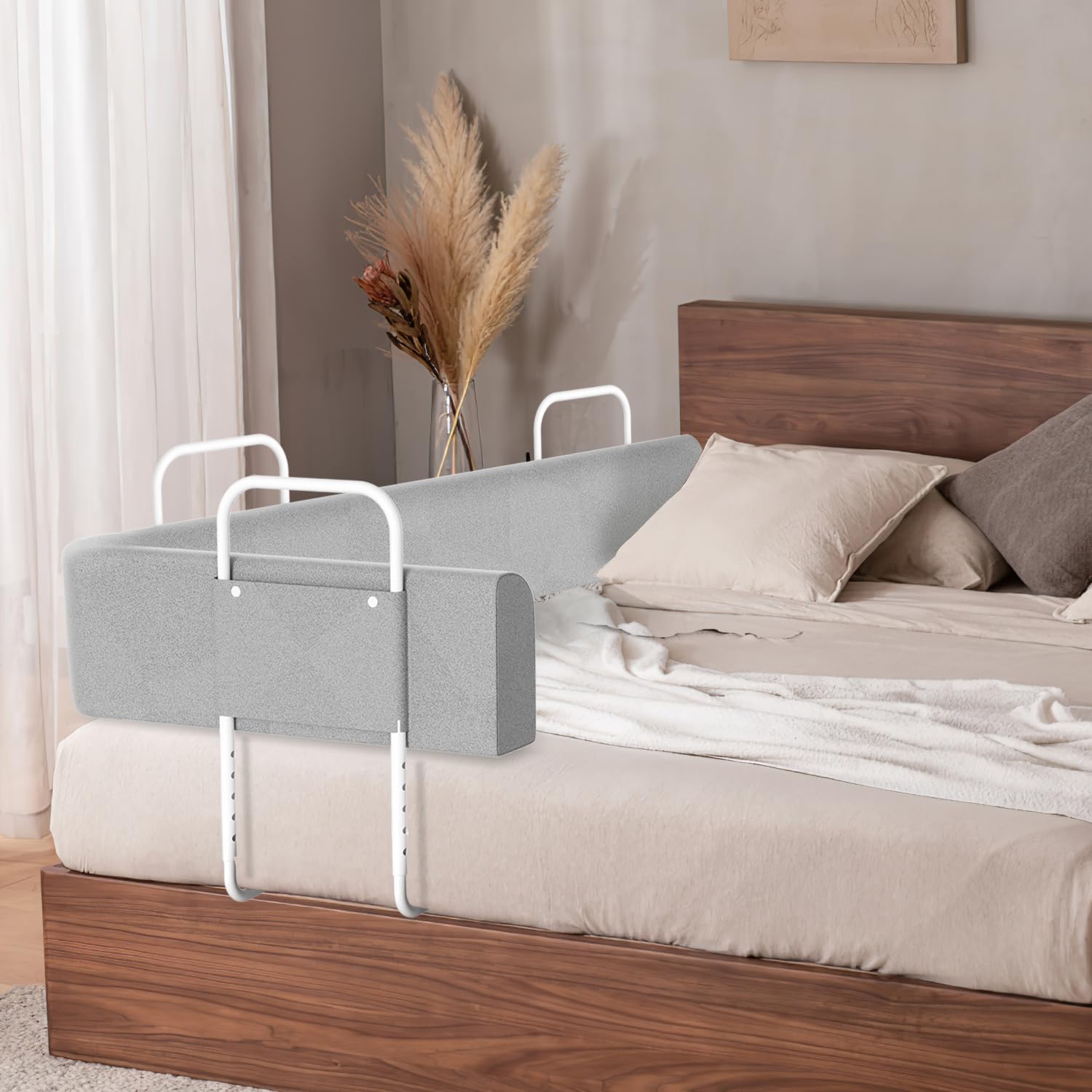 Eulenke Bettgitter 200cm - Höhenverstellbares Bettschutzgitter für Kinder - 5-Loch Bettgitte mit Rausfallschutz - Geeignet für Boxspringbetten und Kinderbett - Bettkantenschutz in Profiqualität