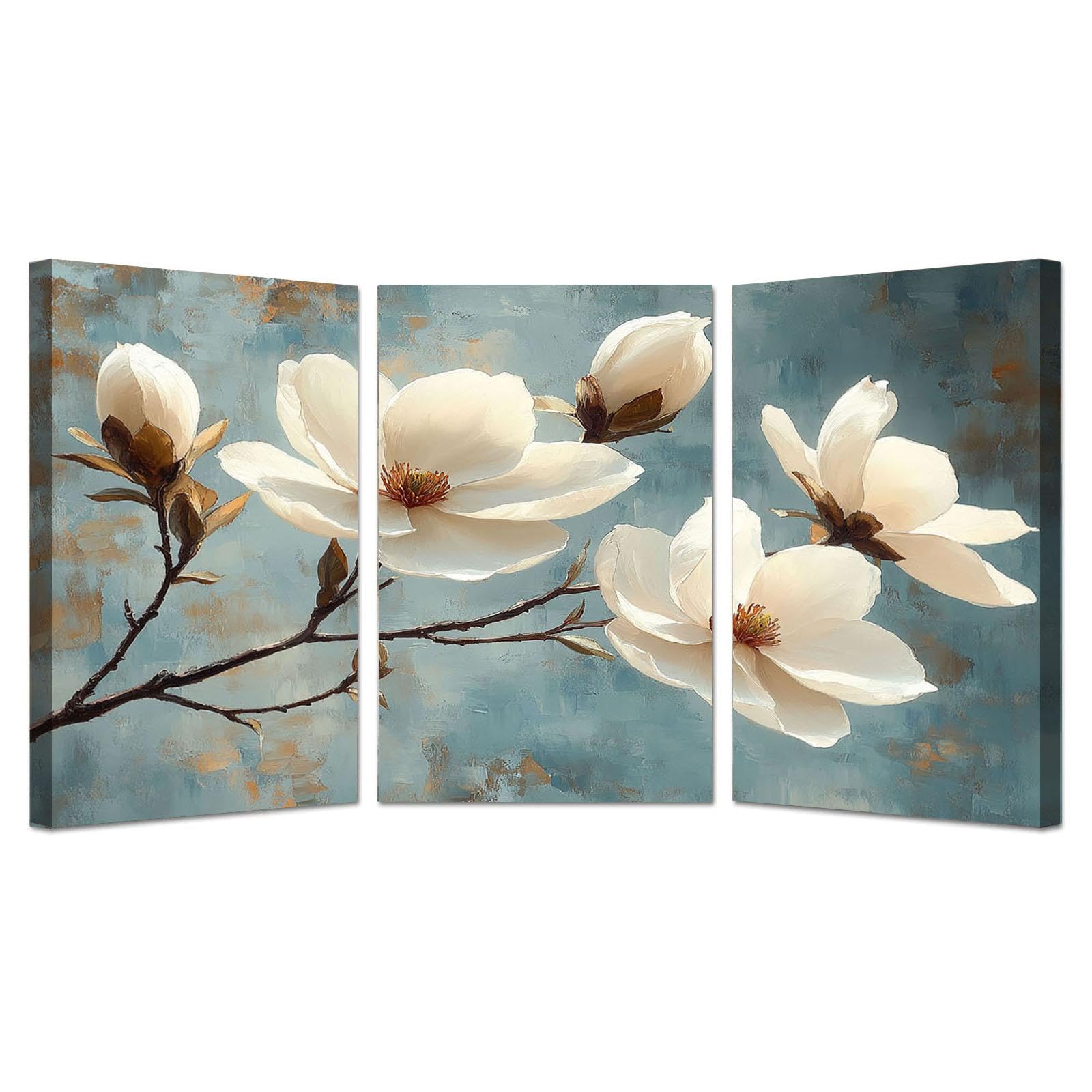IEPOZWA White,bronze Nature Wall Decor, Vintage botanical flowers Canvas Wall art Moon Phases Picture for Bedroom Living Room Decor Nature Poster Prints Artwork Decor-20x30cmx3 Framed