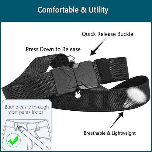 Miniatura 3 de LionVII Cinturón elástico para hombre, cinturones elásticos con hebilla de liberación rápida que se ajusta a través de las trabillas del cinturón,
