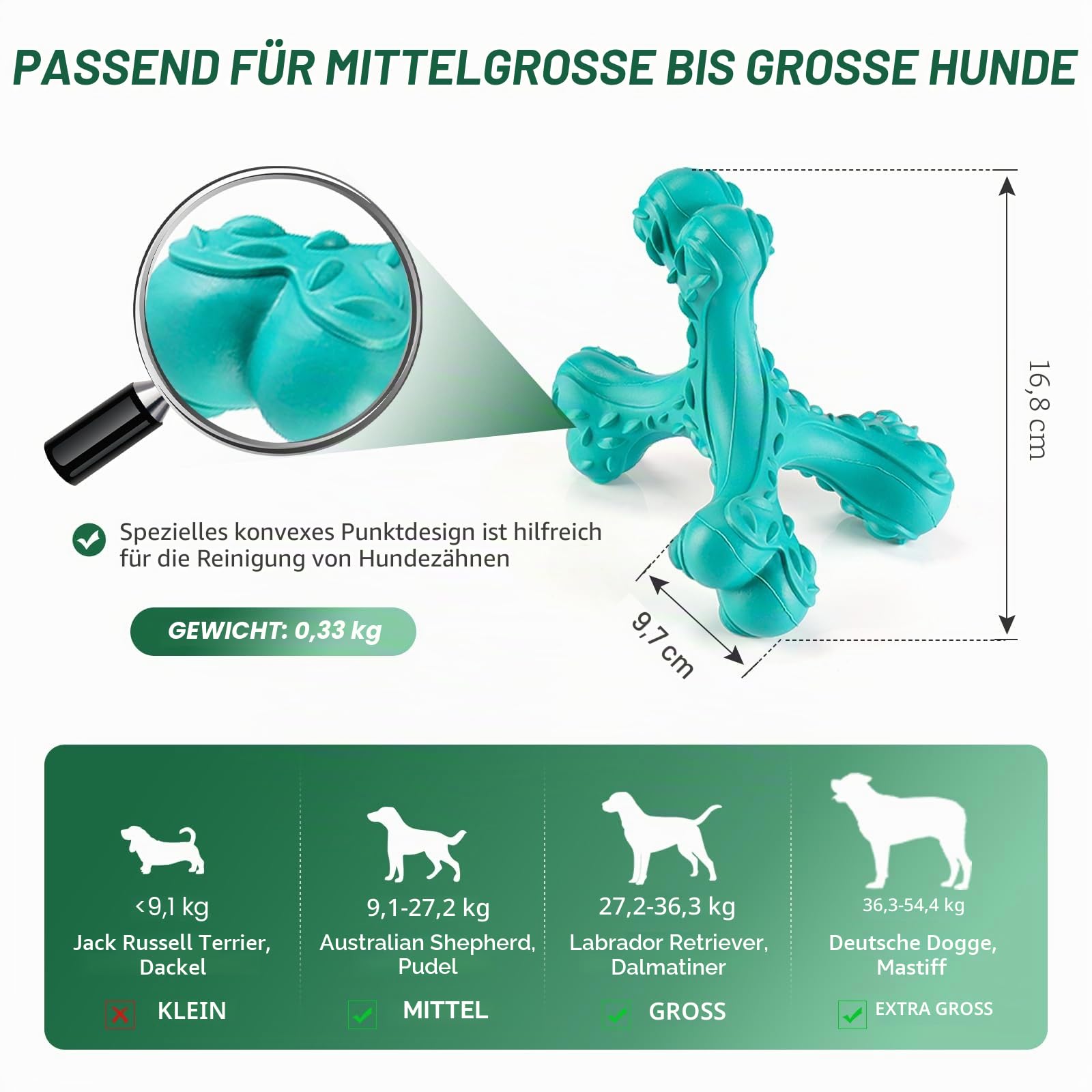 Kauspielzeug für Aggressive Kauer, große Rassen, unzerstörbares Knochenspielzeug, langlebige Reinigungszahnbürste, Naturkautschuk, Hundespielzeug