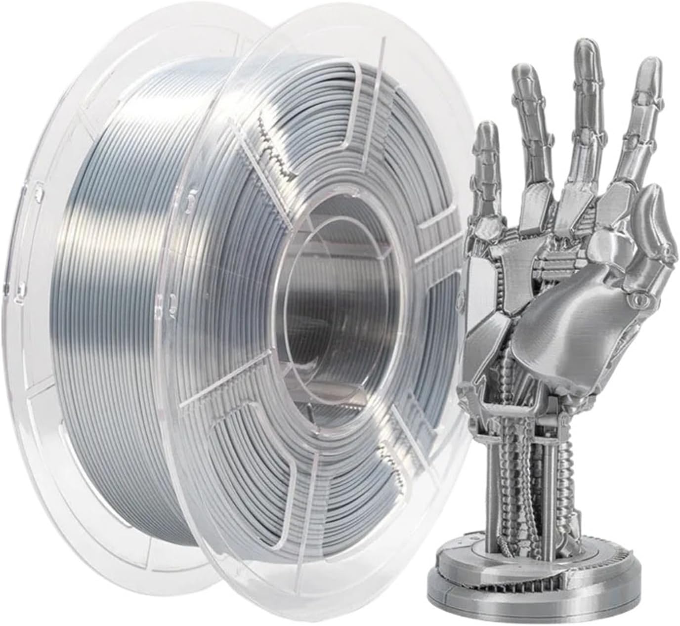 Compatible for Silver Silk PLA 3D Printing Filament 1KG Spool 1.75mm Shiny Metallic Finish for FDM Printers