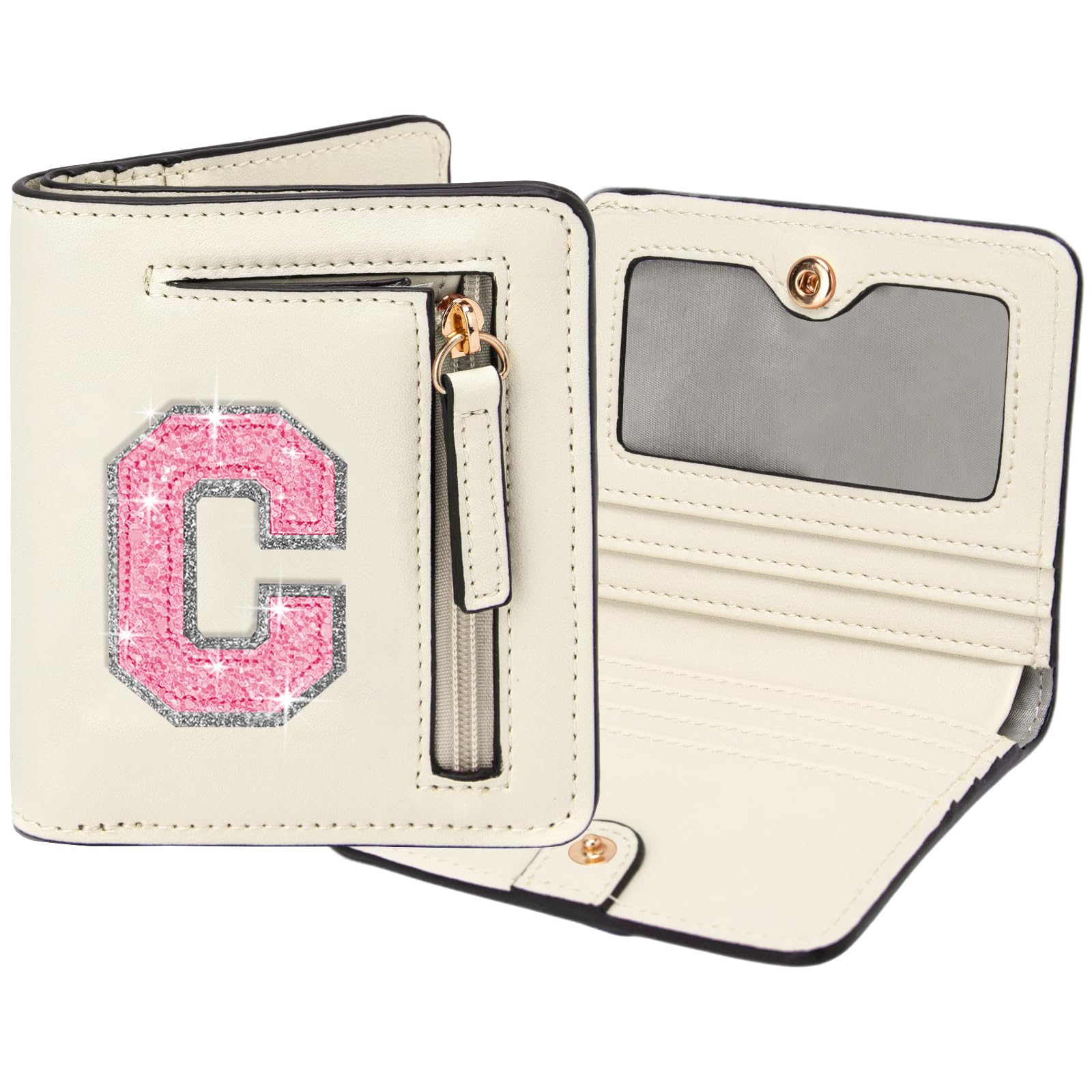 OYLOLA Birthday Gifts for Teen Girl Kids Wallet Girl Wallets Small Initial Rfid Wallet Teen Girls Gift Preppy Stuff for Girls Beige C