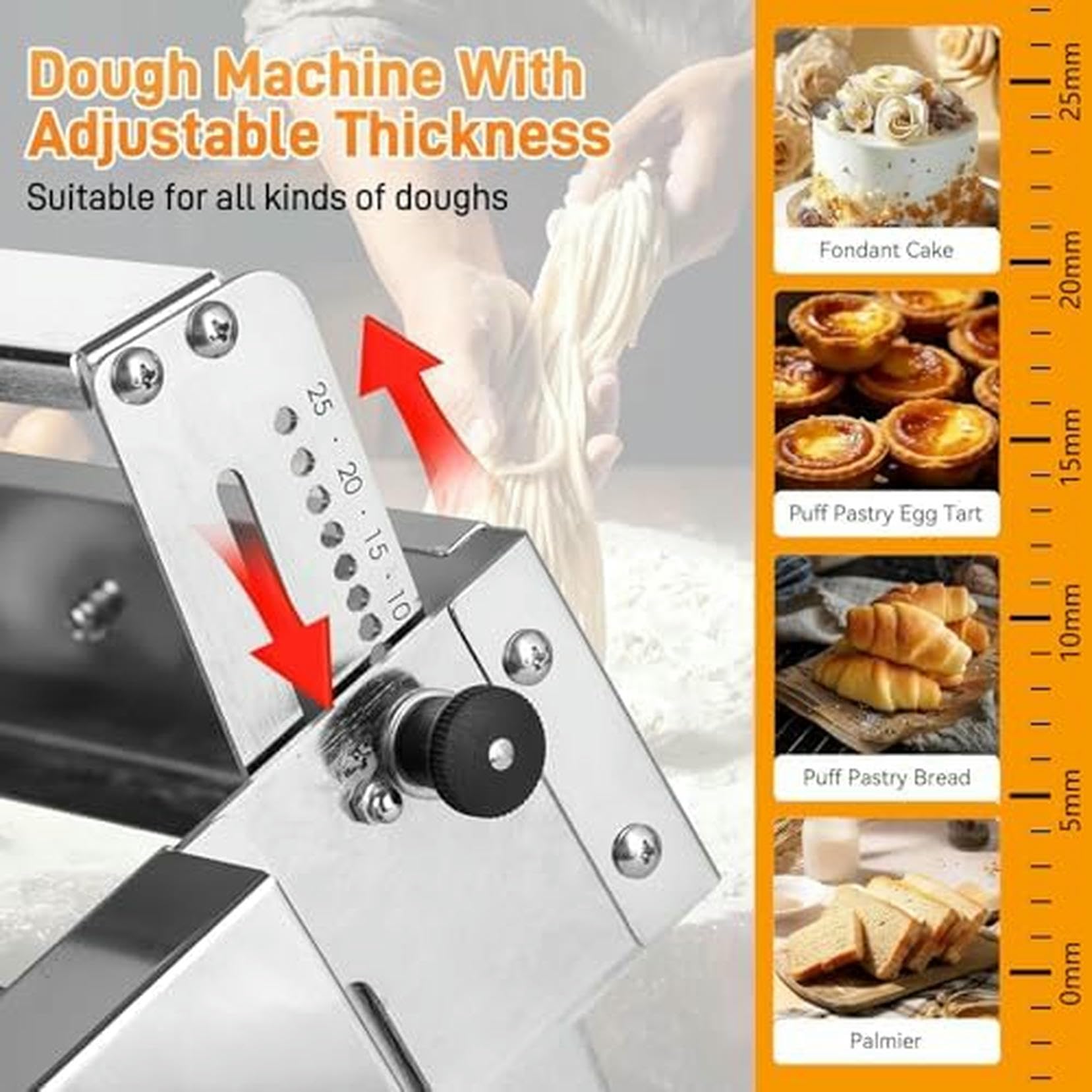 Laminadora De Masa Manual Compacta - Máquina De Rodillo De Acero Inoxidable Con Manivela, Espesor Ajustable Para Laminación De Masa De Hojaldre Y Croissant De Panadería, Diseño Plegable Portátil ~/