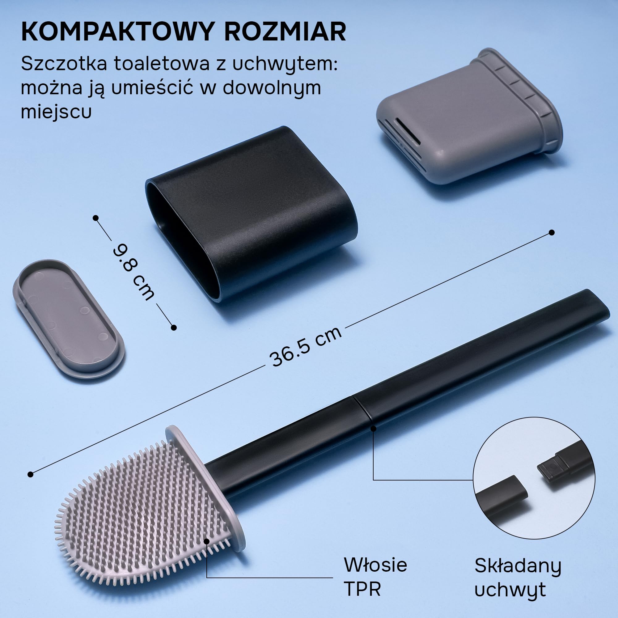 Silikonowa Szczotka Do Toalety - Szybkoschnąca, Antybakteryjna - Uchwyt Na Ścianę Bez Wiercenia (Czarny)