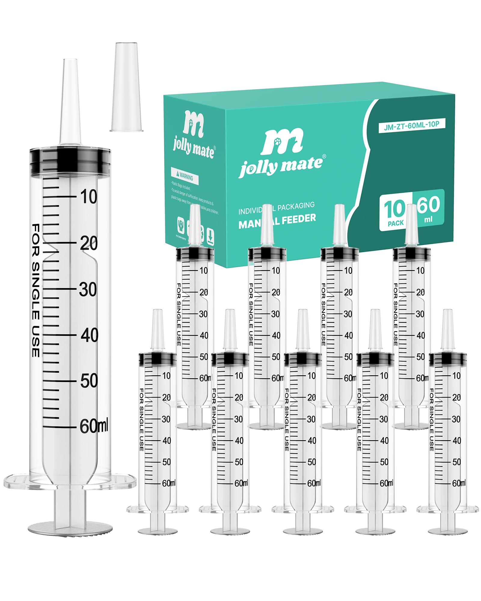 View 1 of 10 Pack Jelly Shot Syringes with Caps, 60ml Plastic Syringe for Halloween