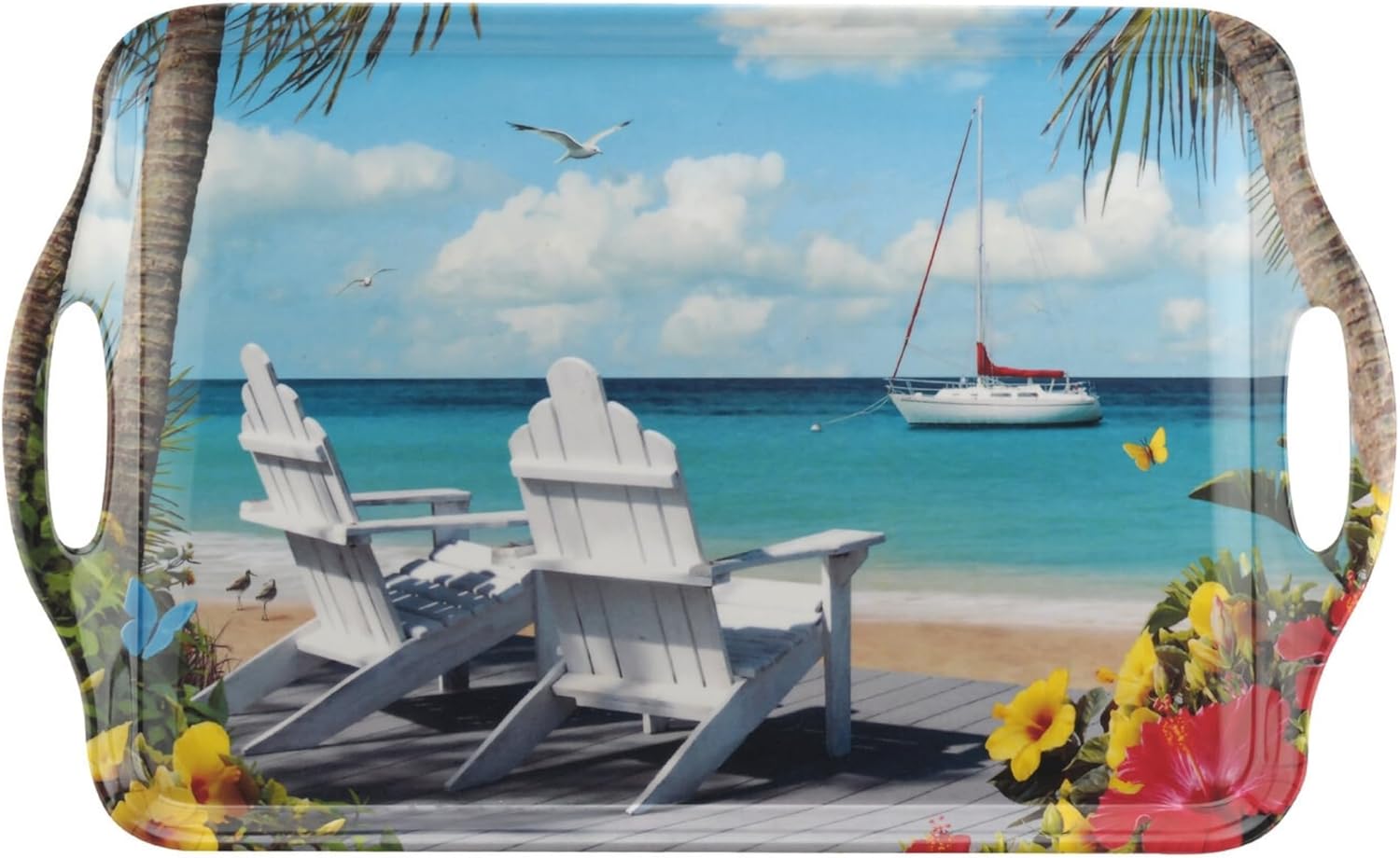 Pimpernel Adirondack Chair Large Handled Tray – (18.9" x 11.6") Rectangular Melamine Serving Piece with Built-in Handles, Durable Decorative Kitchen Accessory for Snacks, Drinks & Dining