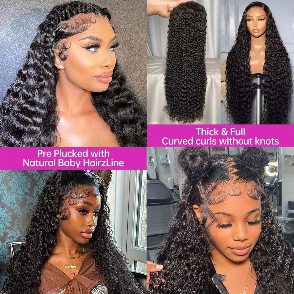 Deep Wave Lace Front Wigs Human Hair 13x6 HD Lace Frontal Human Hair Wig Glueless Curly Wig Human Hair Pre Plucked for Women 20 inch Invisilbe Hairline Tiny Knots 180 Density Triple Lifespan 3X