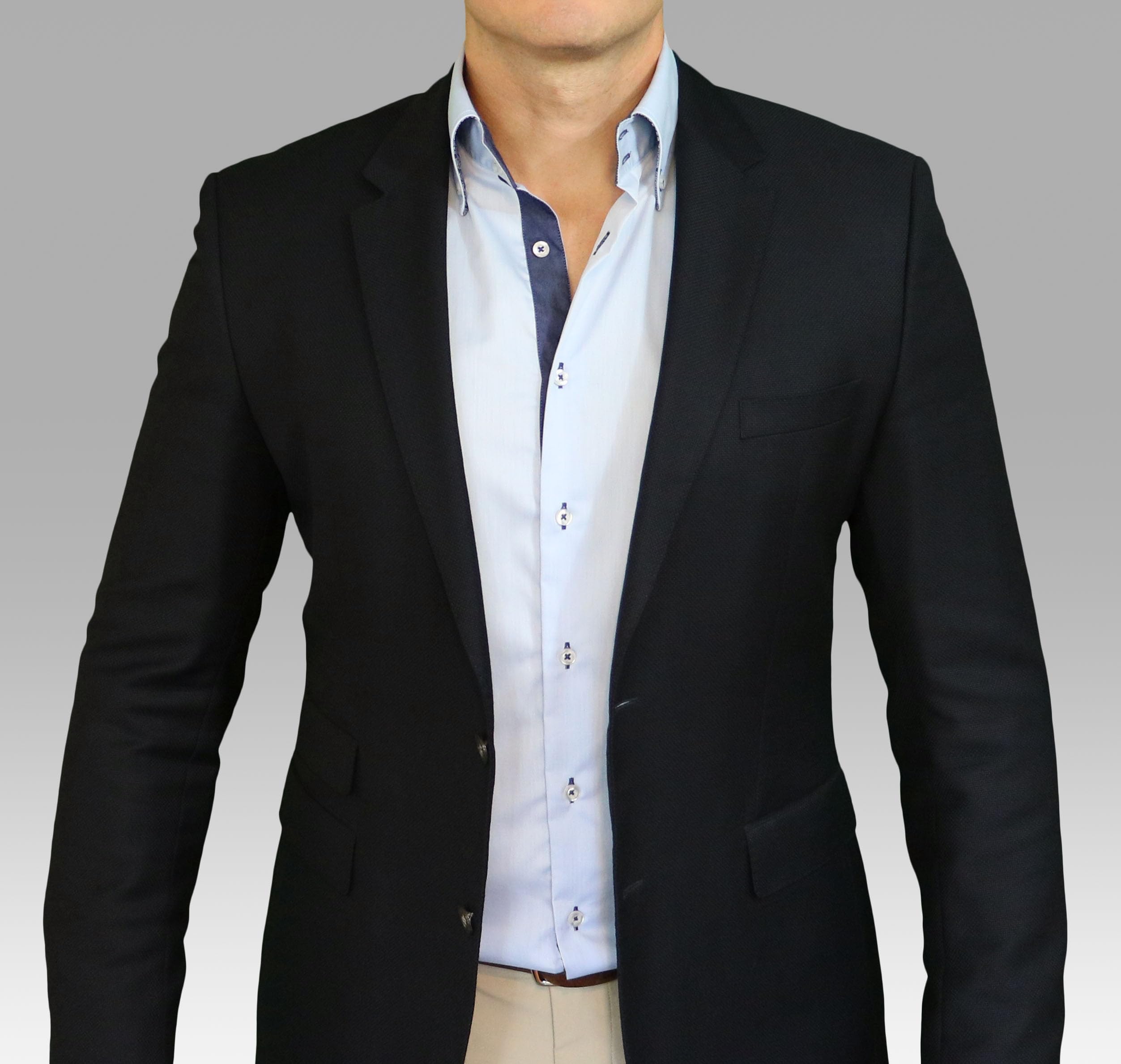 Men's Dress Shirt Blue Firm Collar Wrinkle-Free Premium High-End European Design with Navy Contrast Business Casual Shirts Easy Care 100% Cotton (US, Alpha, Medium, Regular, Regular, Blue)