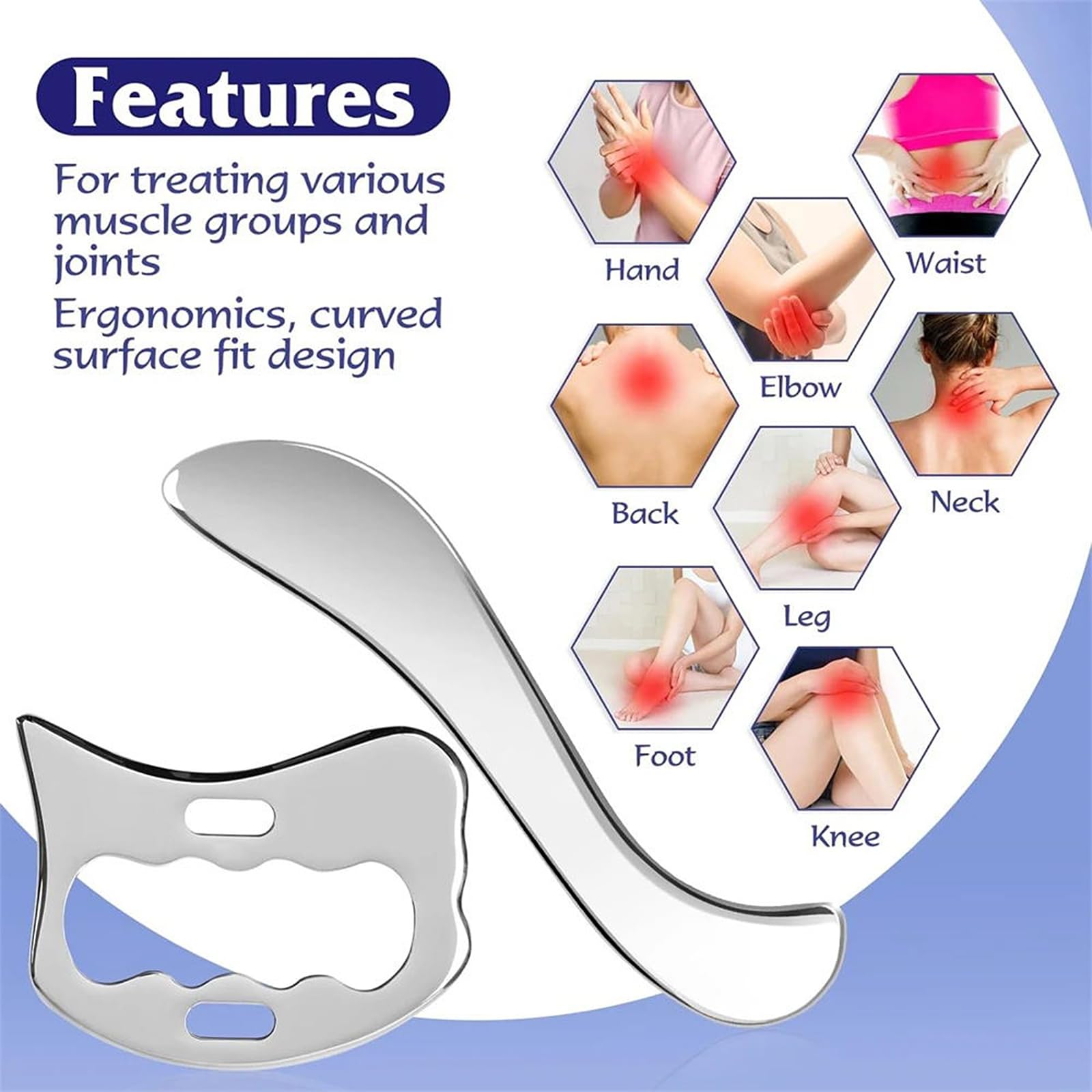 Gua Sha stal nierdzewna 3 w 1 narzędzie do masażu do fizykoterapii Derma Edge