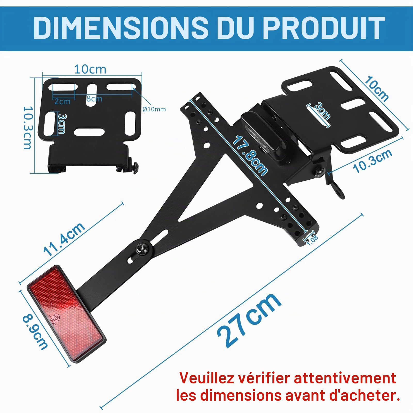 DBREAKS Support De Plaque D'immatriculation Moto Réglable, Support Arrière pour Moto, Support D'éliminateur D'aile, Support de Plaque Moto, Compatible avec Les Modèles de Motos Les Plus Populaires