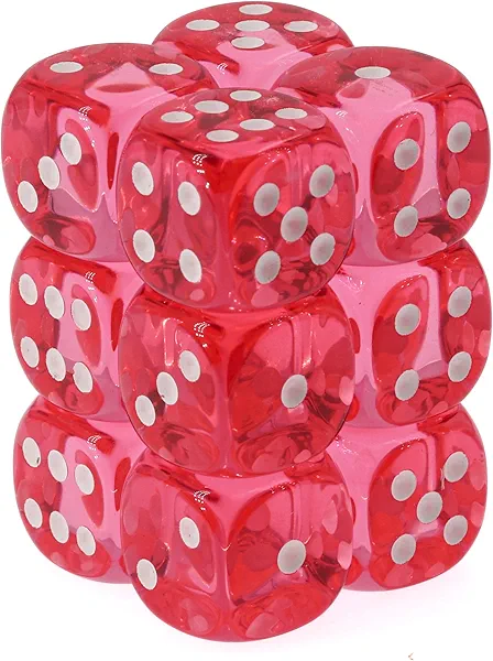 Chessex Polyhedral Translucent 12-Die Set, 16mm 6D Pink/White Dice for Dungeons and Dragons (DND), Role Playing Games, MTG, Pathfinder, Table Game, Board Games
