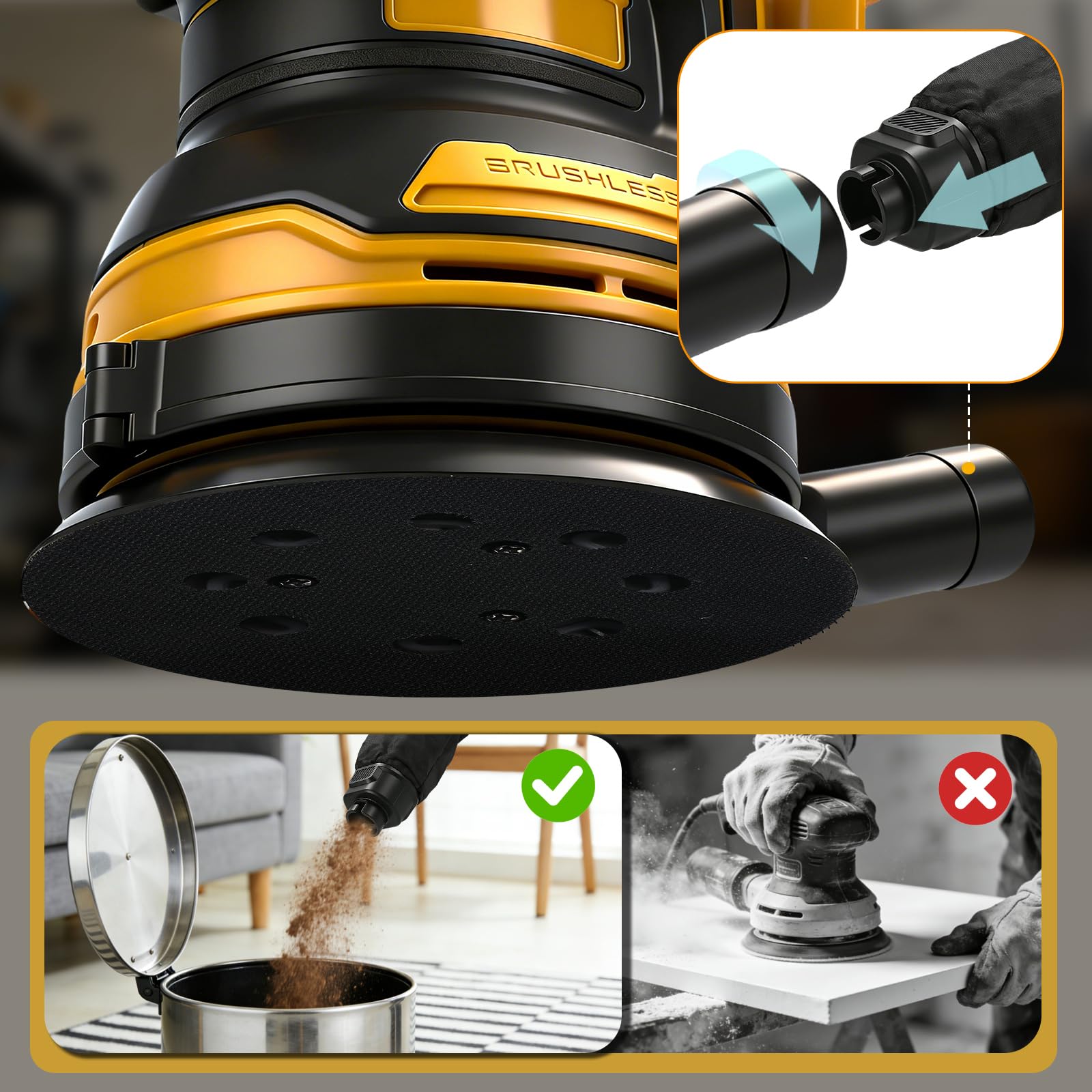 Lijadora Orbital Inalámbrica 125 mm para Dewalt 20V (sin Batería)