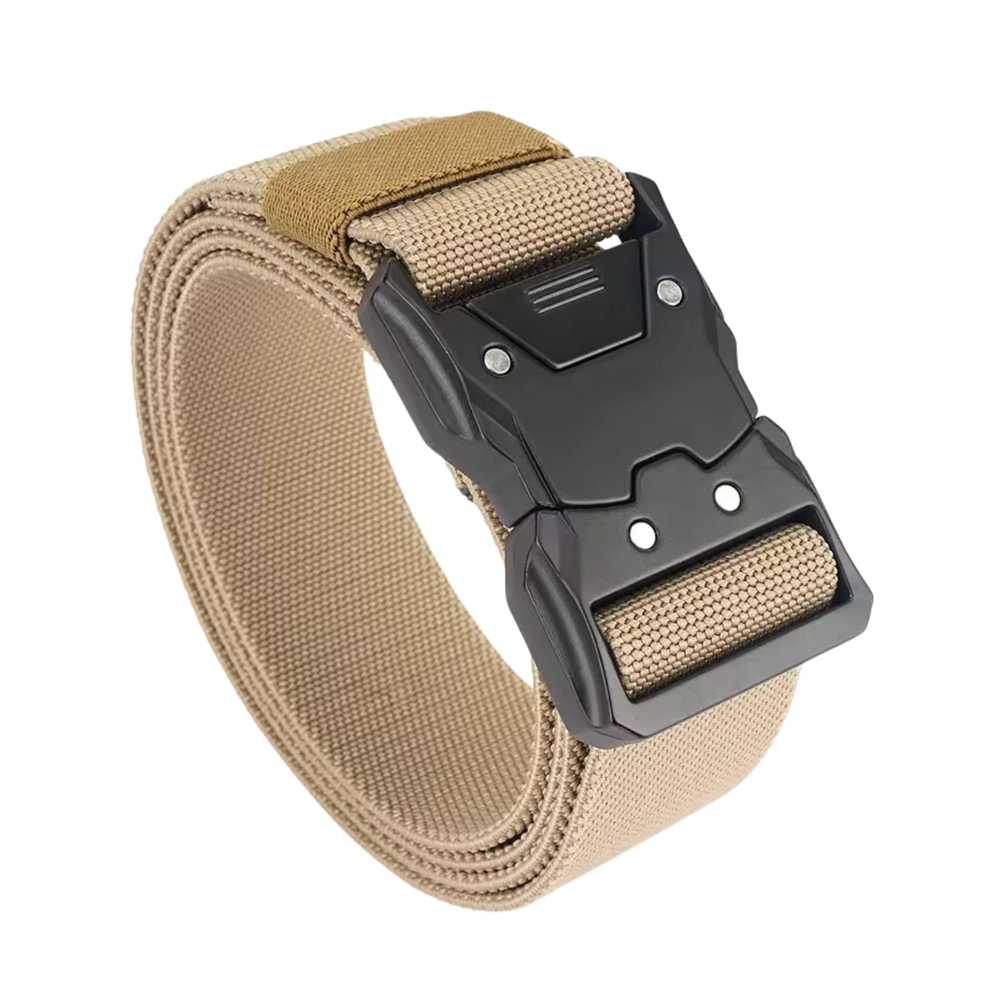 Devons Treasures Unisex Khaki Tactical Belt - Military Hiking Rigger Heavy Duty Work Belts For Men With Quick Release Metal Buckle