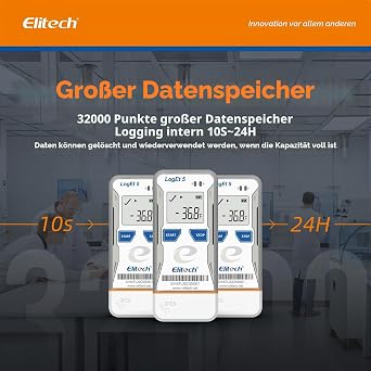 Elitech LogEt5THE USB Temperature Humidity Data Logger with External Sensor -40°C ~ 85°C 32000 Memory Points Auto PDF/CSV Reports Compatible with Windows & MacOS Reusable Logger
