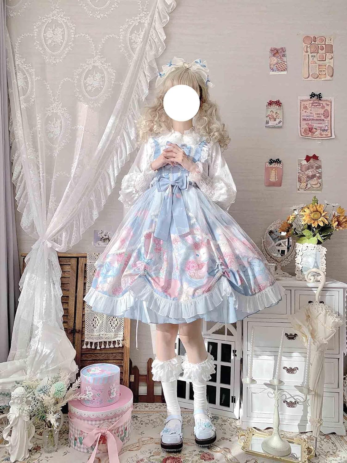 Lolita Juniors Dresses Kawaii Bunny Print Japanese Style Princess Anime Cosplay Party Cute Teen Dress Costume