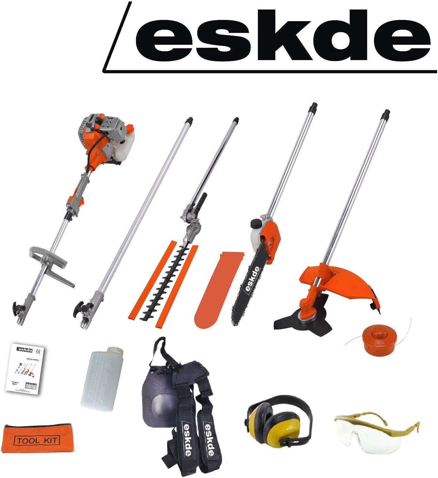 eSkde 52cc Petrol Brushcutter Strimmer Hedge Trimmer Chainsaw 5in1 Multi Tool