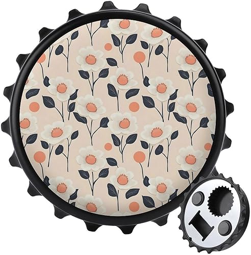 Magnetic Beer Bottle Opener - Vintage Flower White Print Portable One Handed Small Magnetic Bottle Opener for Fridge with Bartender and Outdoor,