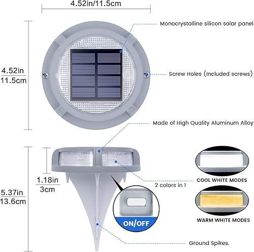 Miniatura 4 de Siedinlar Luces solares de cubierta para exteriores, 2 modos, 16 LED, marcadores de entrada, luz de muelle, alimentada por energía solar