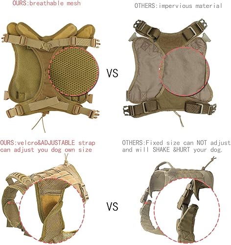 Miniatura 5 de Arnés táctico para perro mediano y grande, chaleco de entrenamiento militar K9 con paneles Molle y bucle, arnés táctico ajustable con asa (M, caqui)