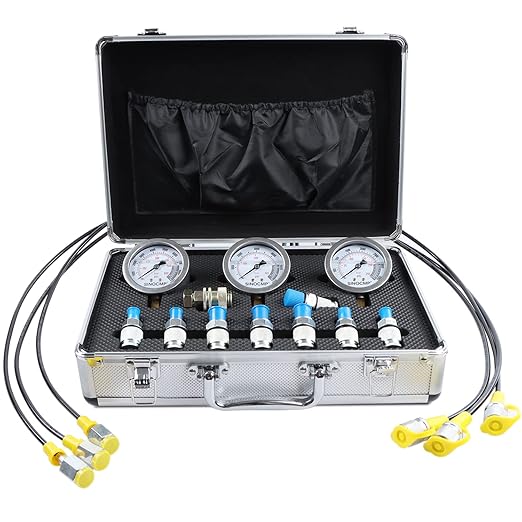 SINOCMP Hydraulic Pressure Test Kit, 3 Pressure Gauges 25/40/60MPa, 11