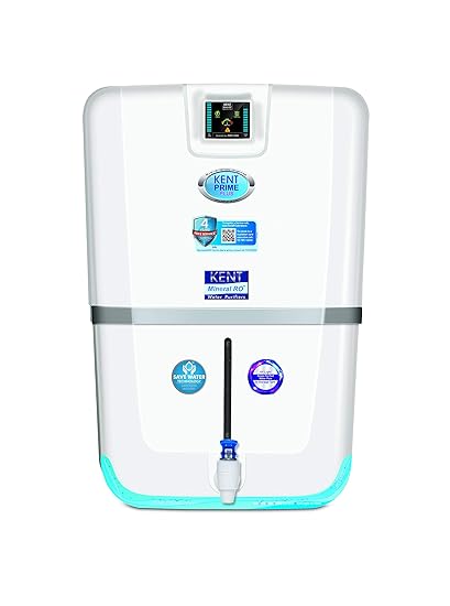 KENT Prime Plus RO Water Purifier (11100) |RO+UV+UF+TDS Control+UV in Tank | Wall Mountable| Zero Water Wastage| Digital Display of Purity| Patented Mineral RO Technology| 9L Storage | 20 L/hr Output
