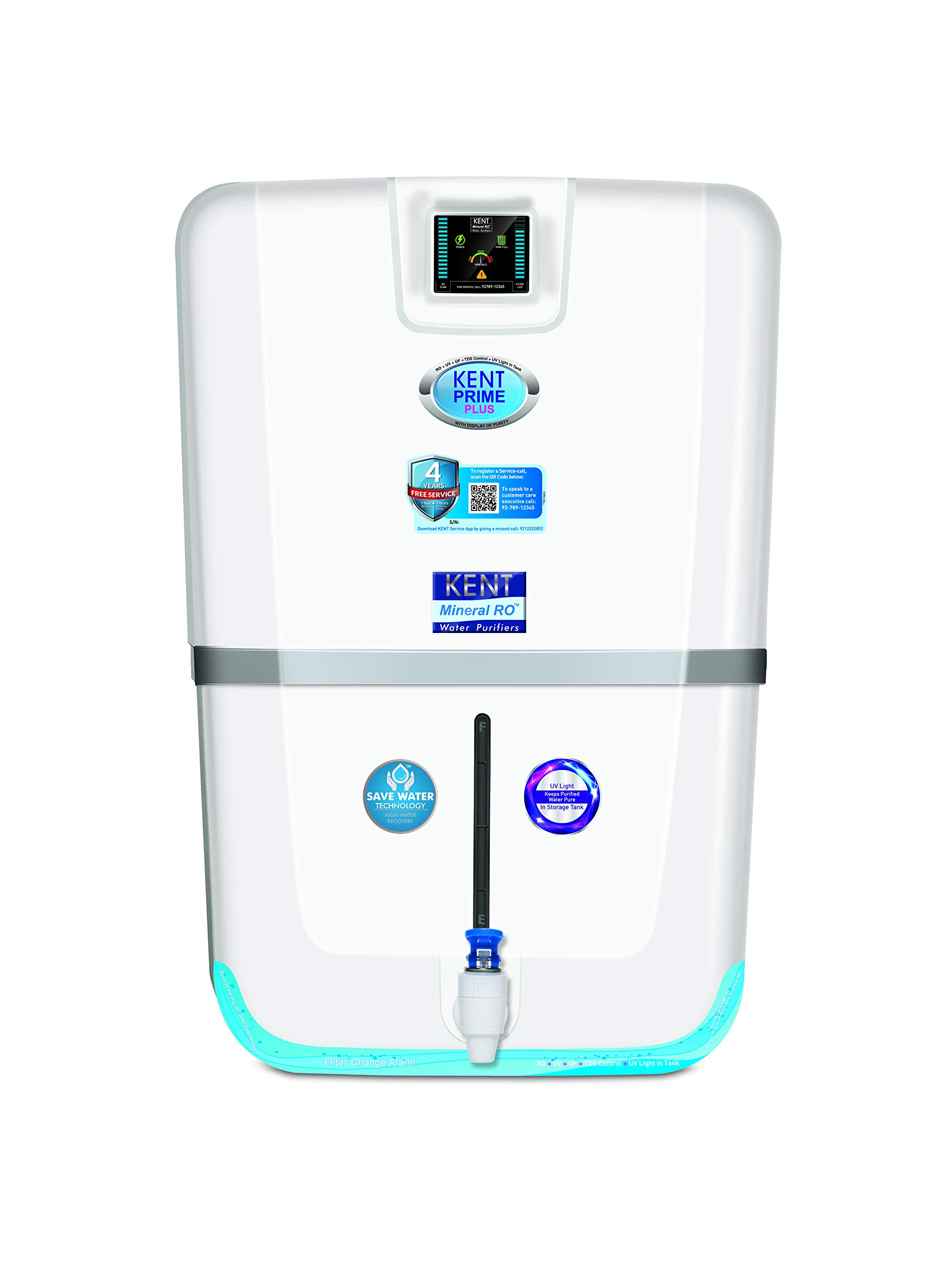 KENT Prime Plus RO Water Purifier | 4 Years Free Service | Multiple Purification Process | RO + UV + UF + TDS Control + UV LED Tank | 9L Tank | 20 LPH Flow | Zero Water Wastage | Digital Display (B07JB26KXR) Amazon Price History, Amazon Price Tracker