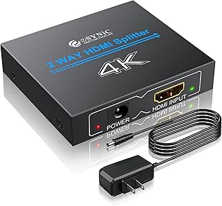 eSynic 4K HDMI Splitter 1 in 2 Out Ultra HD 2 Way HDMI Splitter with Power Adapter,HDMI to HDMI Splitter Amplifier Adapter Support Full 1080P 3D 4K @ 30Hz for PS3 PS4 Apple TV Blu-ray HDCP Compliant
