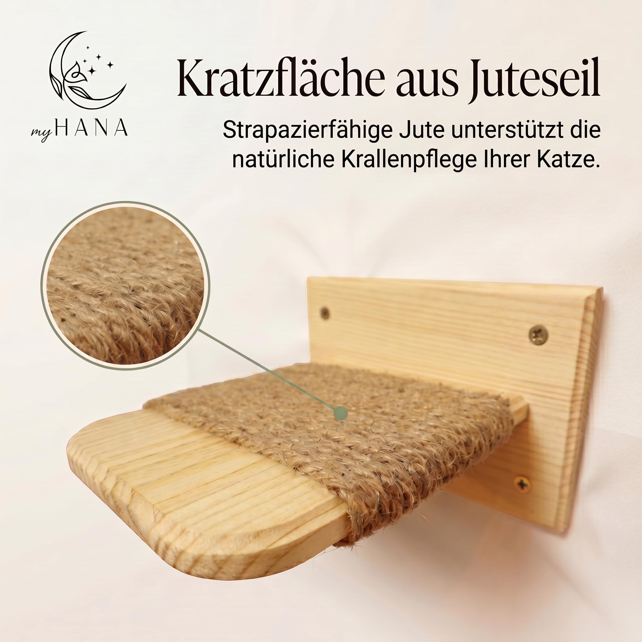 Katzen Wandtreppe aus Massivholz – 3er Set Kletterstufen für Katzen mit Juteseil – Katze Wandmöbel aus Kiefernholz – einfache & schnelle Montage – Kletterhilfe & Katzenwand