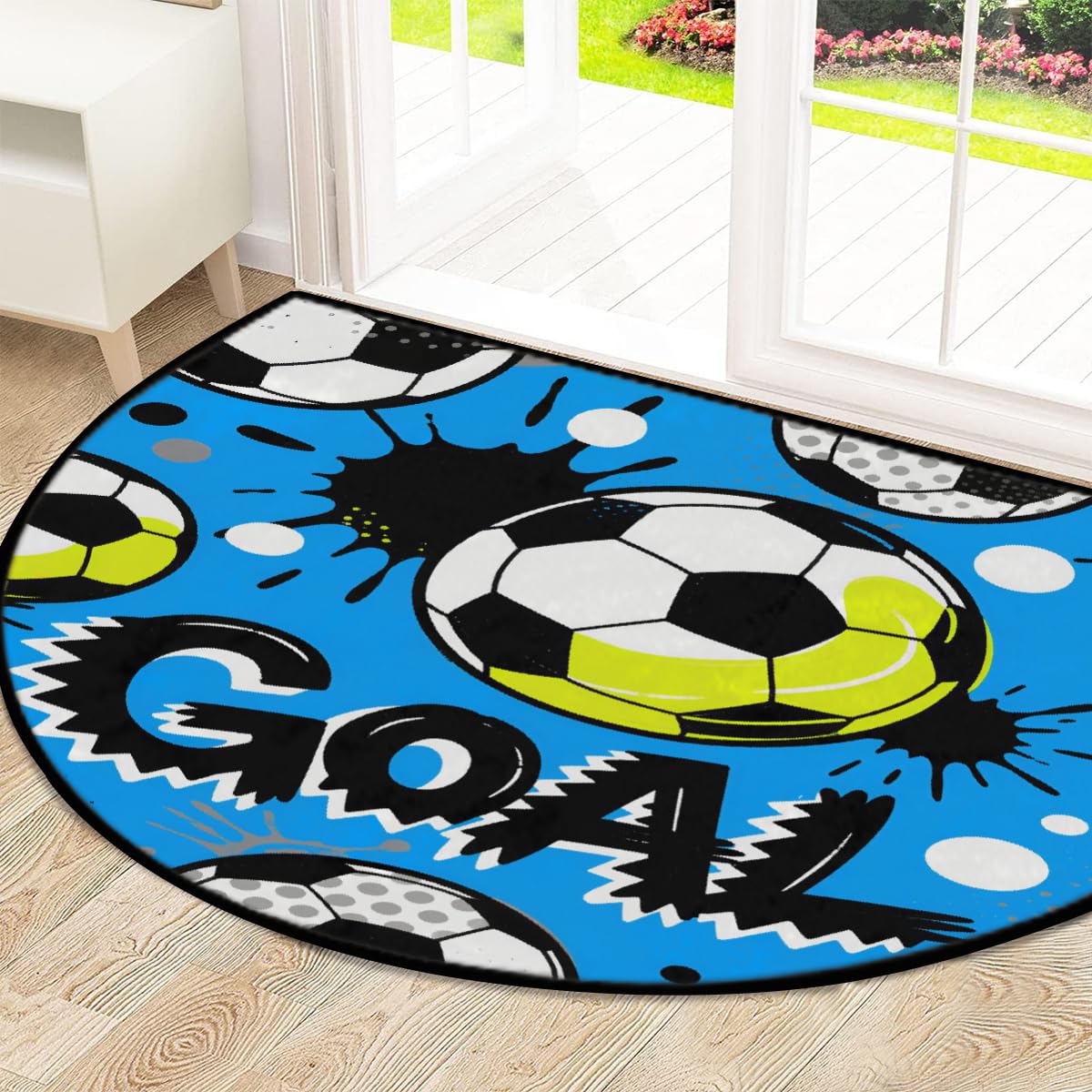 Große halbrunde Fußmatte, Fußballtor, rutschfest, saugfähig, halbrund, Eingangsbereich, niedlich, weich, halbrund, waschbar, Teppich für Küche, Badezimmer, Schlafzimmer, 160 x 100 cm