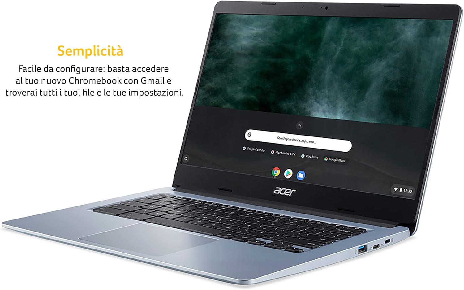 Acer Chromebook 314 CB314-1H-C15P Notebook, Pc Portatile, Processore Intel Celeron N4020, Ram 4 GB DDR4, eMMC 64 GB, Display 14 IPS FHD LED LCD, Scheda Grafica Intel UHD, ChromeOS, Argento (Silver) Acer Chromebook 314 CB314-1H-C15P Notebook, Pc Portatile, Processore Intel Celeron N4020, Ram 4 GB DDR4, eMMC 64 GB, Display 14 IPS FHD LED LCD, Scheda Grafica Intel UHD, ChromeOS, Argento (Silver)