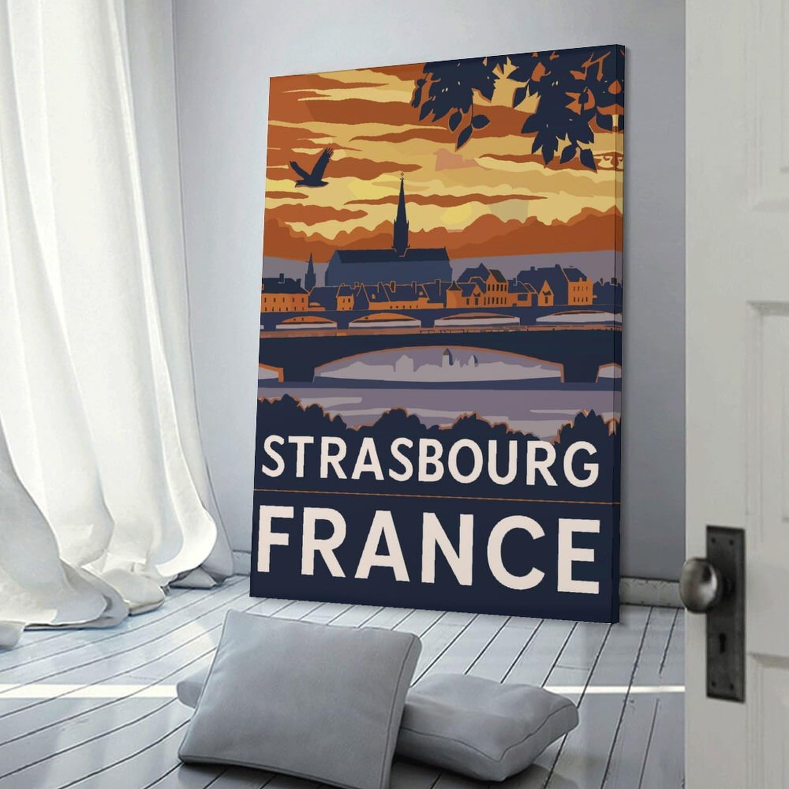 Junmoney Strasbourg, France Travel Canvas Wall Art, 12x18inch(30x45cm), for Living Room, Bedroom Or Apartment Walls, A Home Accent with Warm Character
