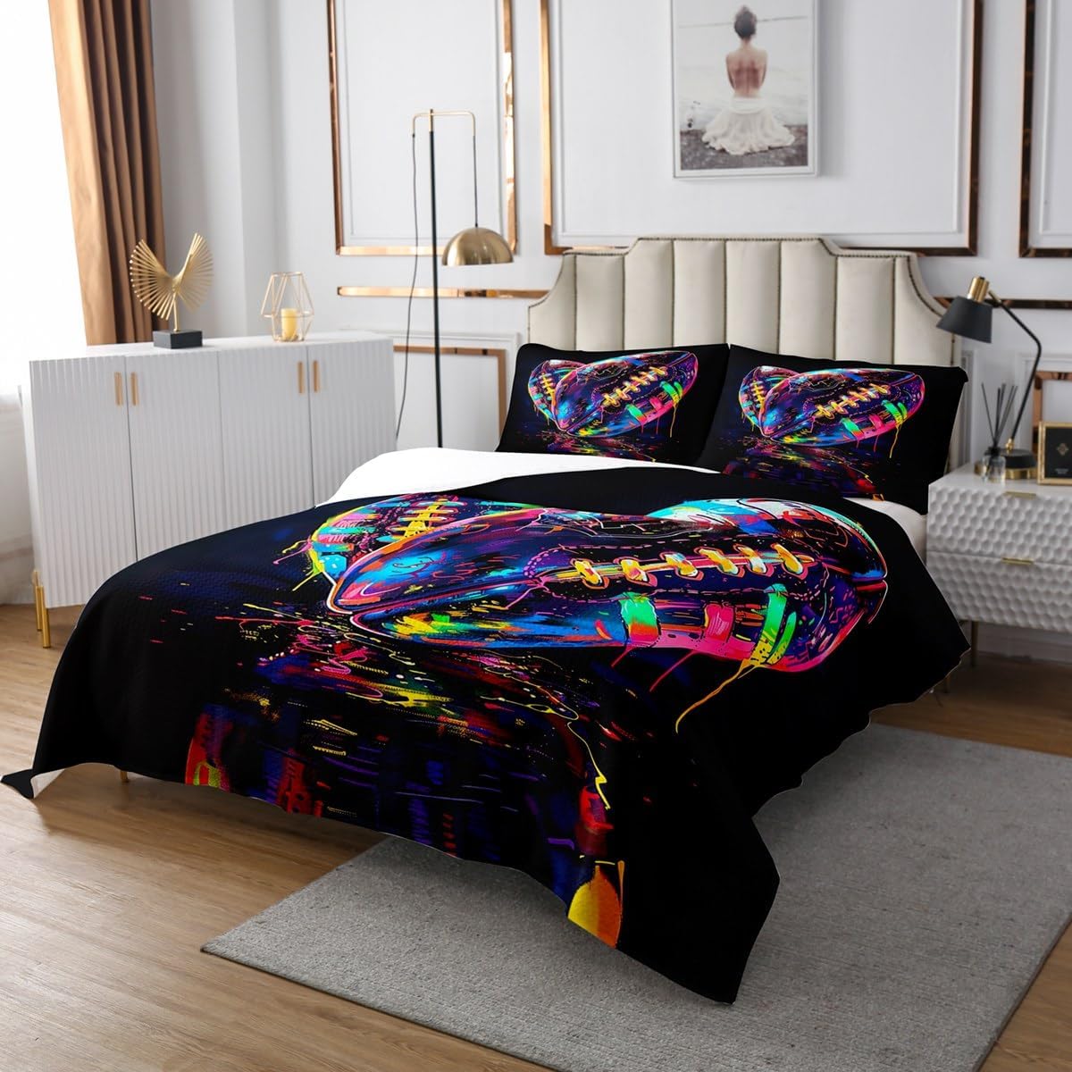 Castle Fairy Baseball Graffiti Bedspread Twin Size,Sports Gamer Bedding Sets 2Pcs for Kids Girls Boys Room Decor,Cool Colorful Baseball Comforter Set Cool Sport Themed Quilt Coverlet,1 Pillowcase