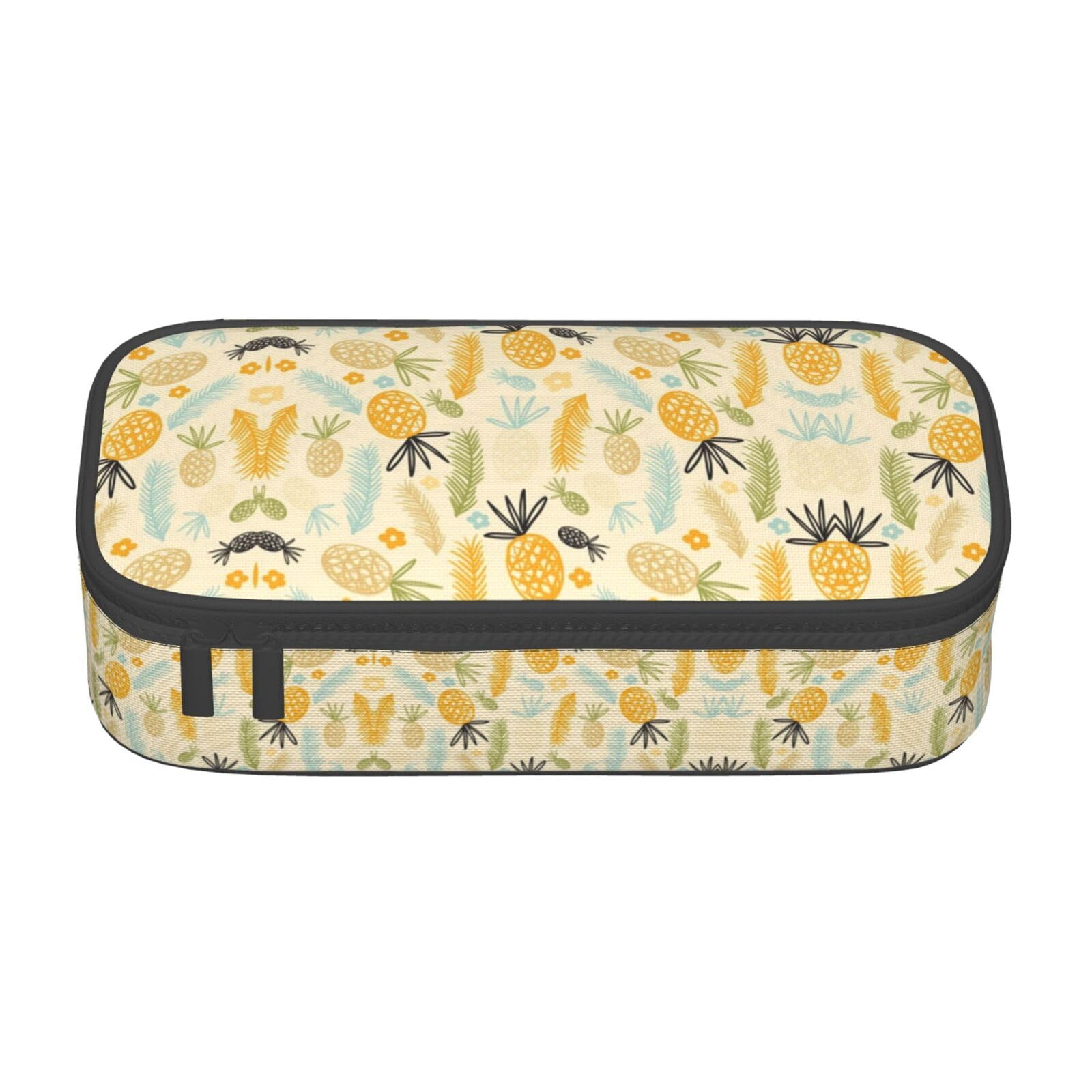 Pineapple Pattern Large Pencil Case for Girls and Boys, Aesthetic Pencil Bag with Multi Compartments for Adults, Office Stationary Organizer Practical for Kids Teenage Women Men