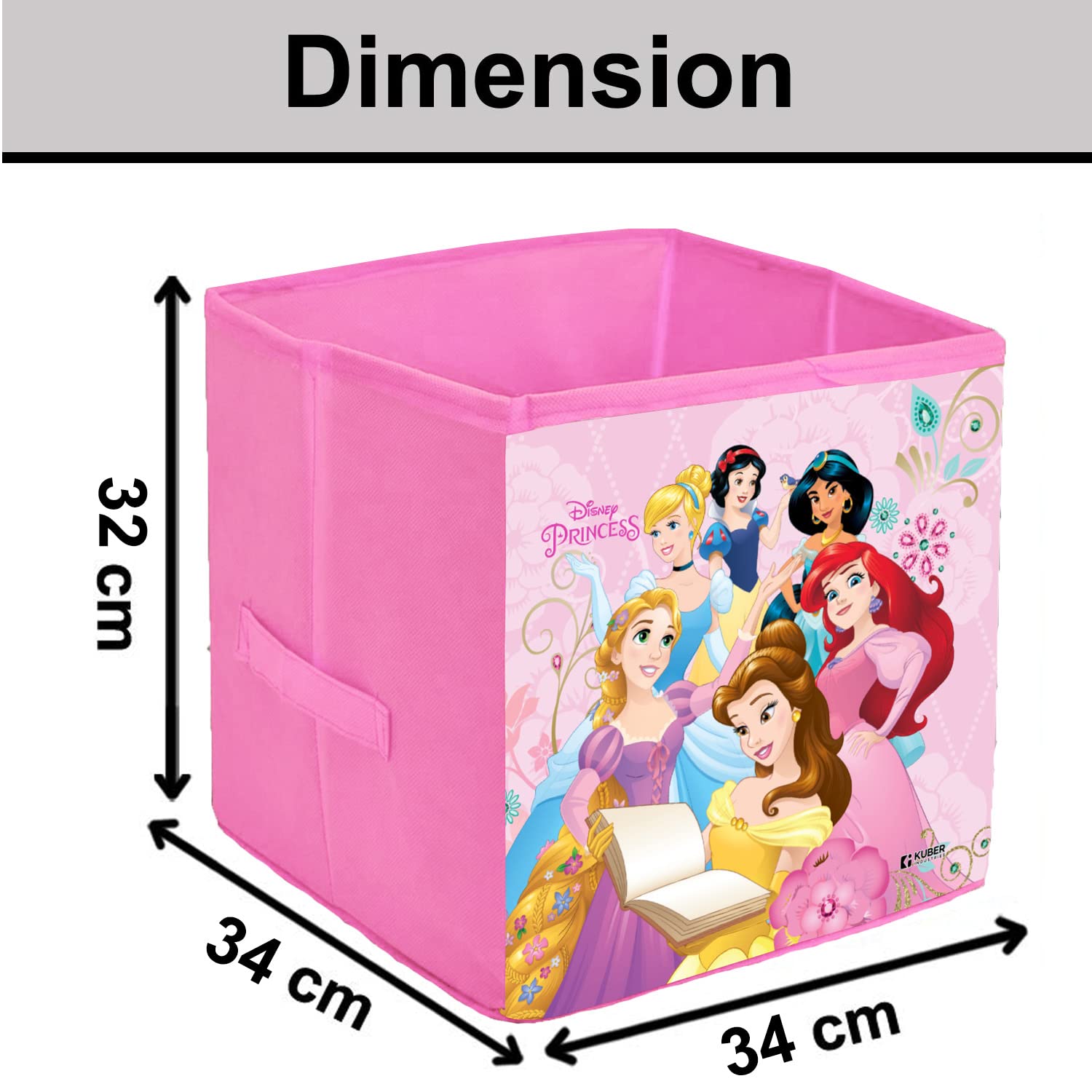 Kuber Industries Disney Princess pudełko do przechowywania z nadrukiem, składany organizer na ubrania, składany kosz do przechowywania z uchwytem na zabawki, książki, 30 l, 2 sztuki (różowy)