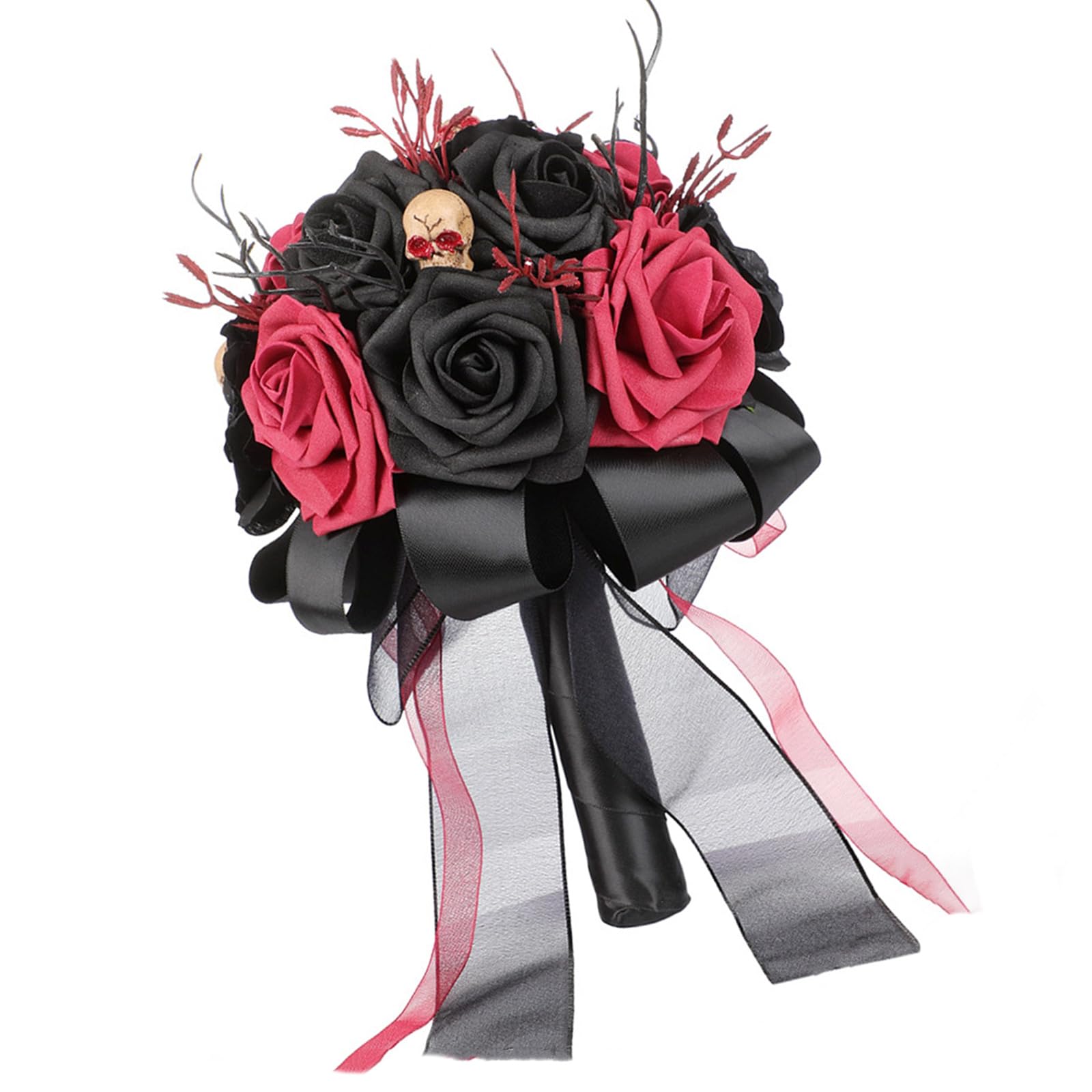 Artificial Wedding Rose Bouquet with Gothic Dark Theme Styling, Ribbon Tails and Handheld Display Accent for Decor Ceremony Bouquet Faux Floral Hand Dark Wedding Decor Dramatic Photo Display Event