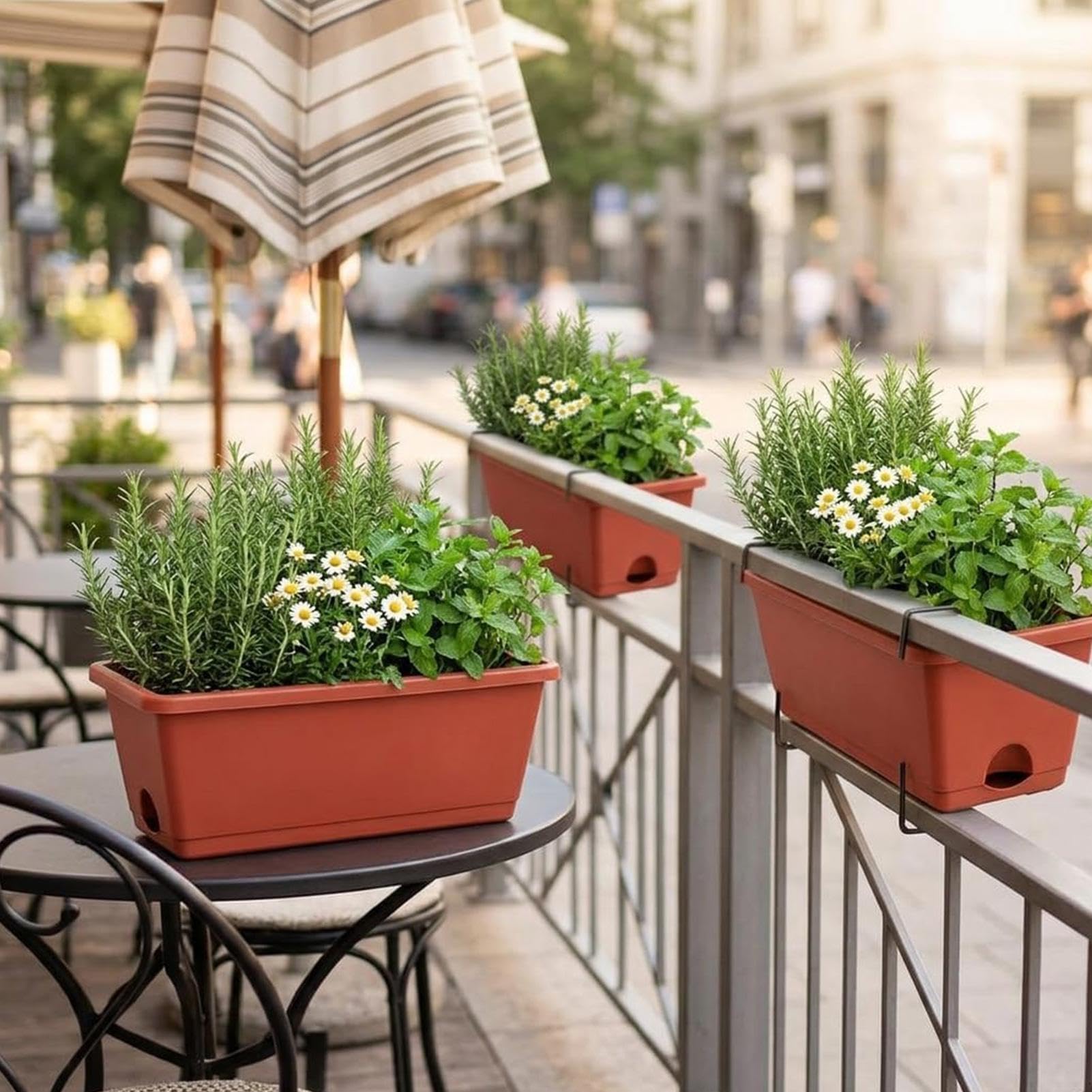 Skrzynki Okienne Donice Zestaw 7 Długich Donic 42 cm Z Tackami Drenażowymi | Zewnętrzna skrzynka na kwiaty Parapet, Balkon, Taras, Ganek, Podwórko Oraz Do Użytku Zewnętrznego I Wewnętrznego