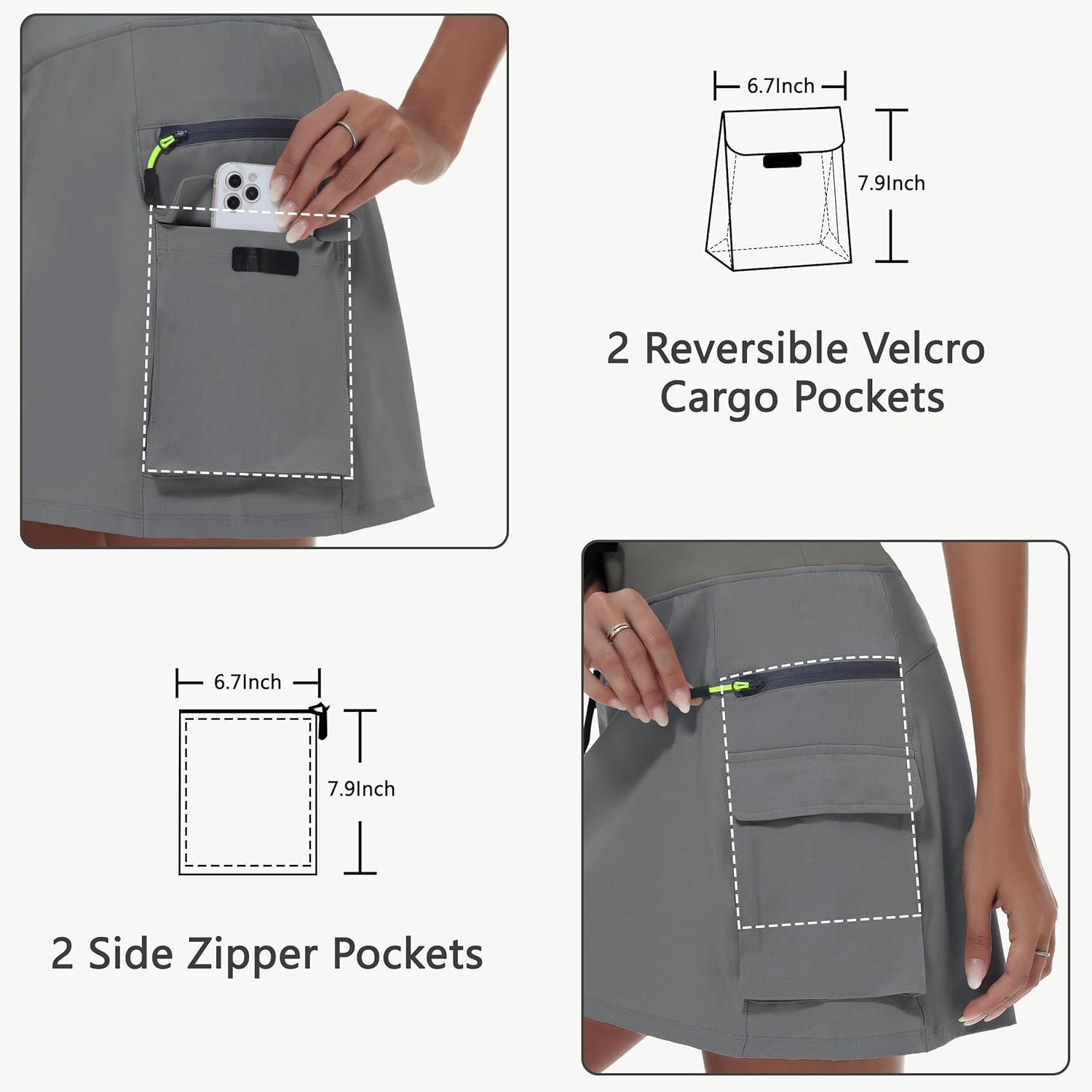 JWM Women's Hiking Cargo Skort Skirt High Waisted Golf Workout with Zipper Pockets Tummy Control Quick Dry Water Resistant - Image 3