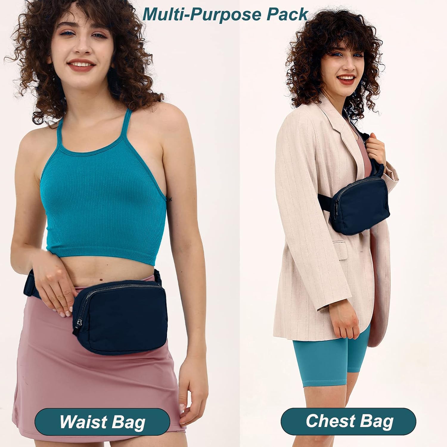 Fanny Pack for Women Men,Fashion Crossbody Bag Mini Belt Bag with Adjustable Strap and 11.8in Extension Belt, Waterproof Waist Bag for Outdoor Running Hiking Walking Travel (Navy Blue) image 2