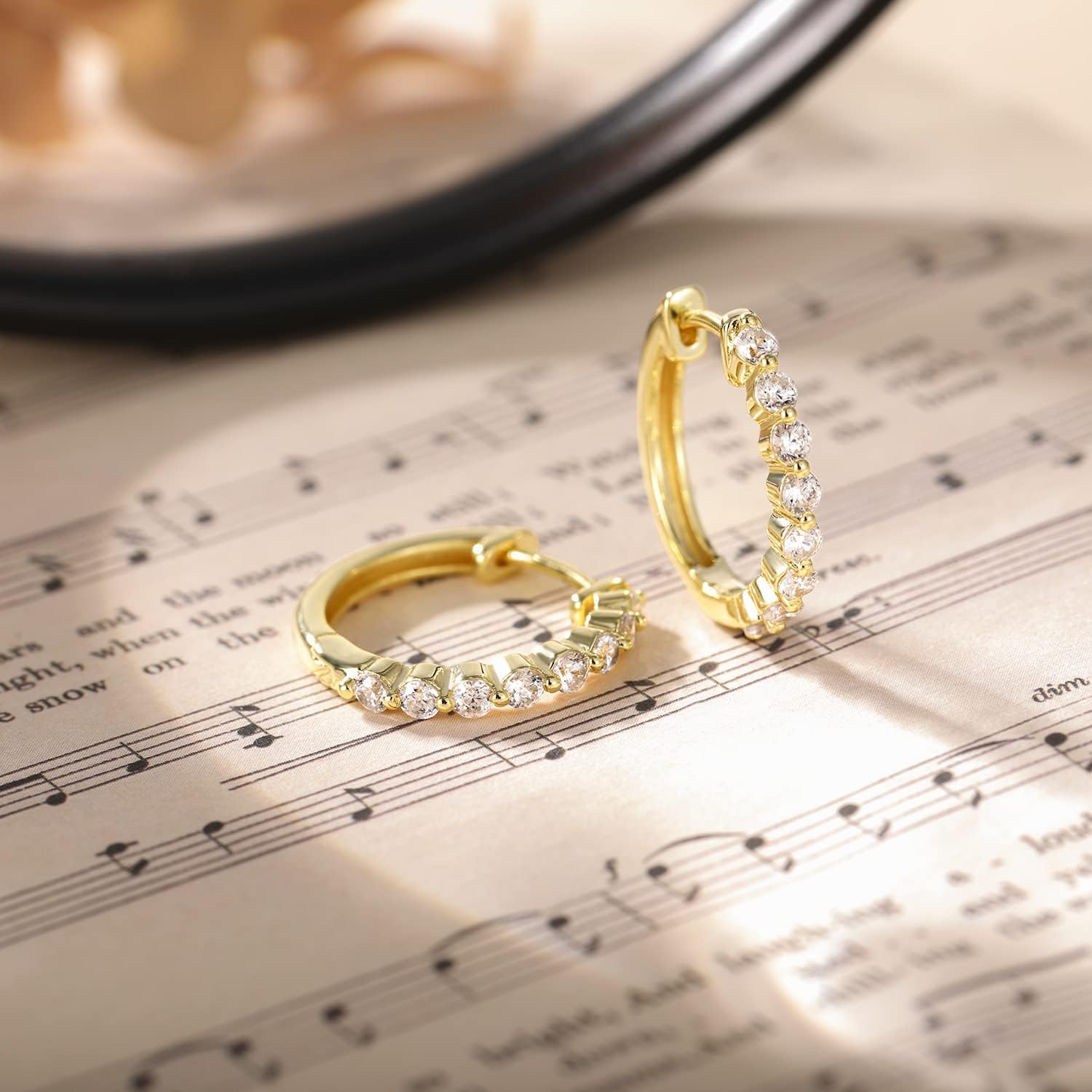 Mameloly 925 Sterling Silver Post 14K Gold Plated Hoop Earrings for Women Pave Dainty Cubic Zirconia CZ Huggie Hoop Earrings Hypoallergenic - Image 3