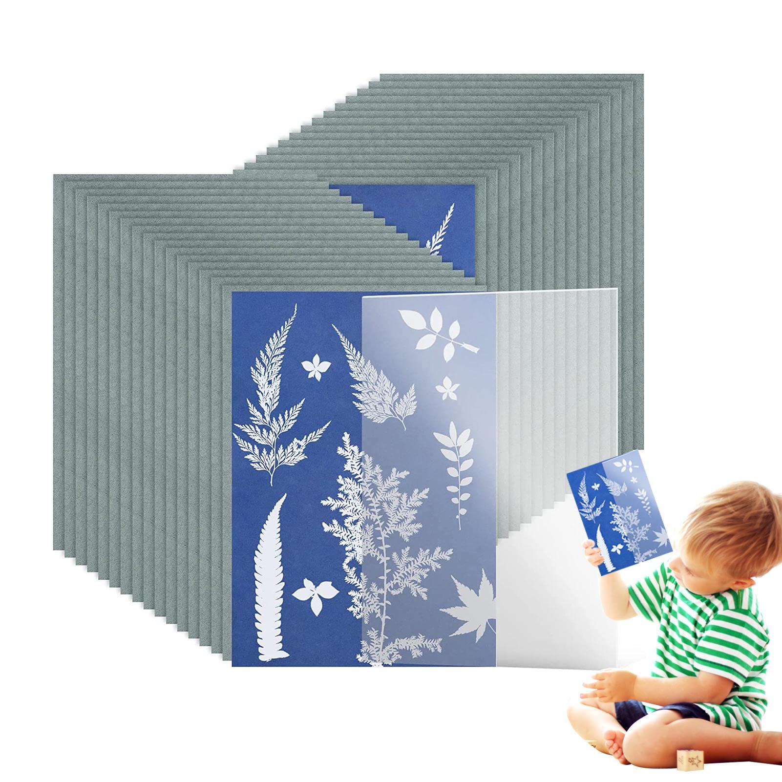 Kit Papier Cyanotype 32 Feuilles A5 - Activité Manuelle Parent-Enfant Avec Panneau Acrylique Et Clips