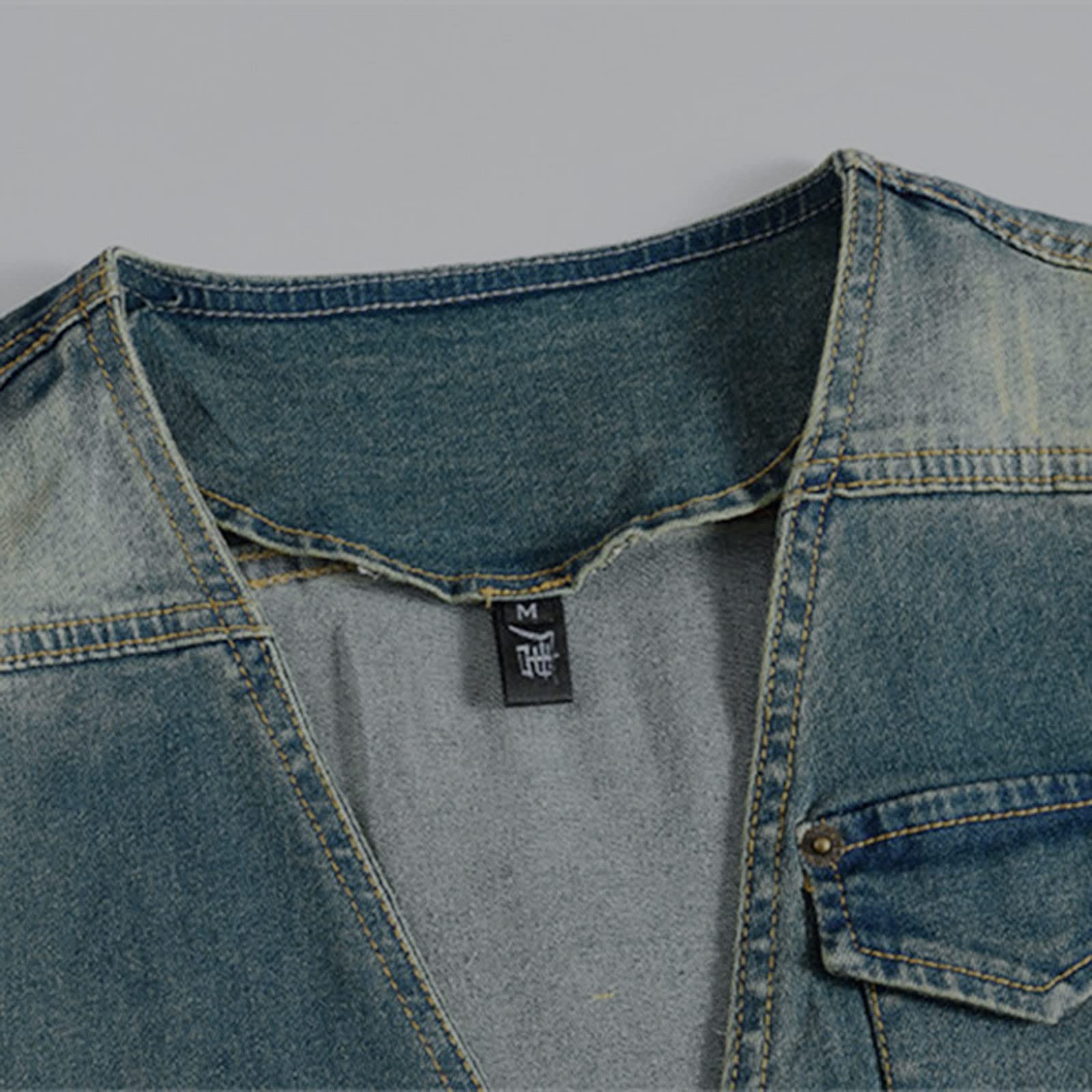 Gilet Jeans, Giacca Jeans Senza Maniche Uomo, Multi Tasche Giacca Giubbotto Smanicato Di Jeans Vintage Denim Vestibilità Slim Gilet Da Moto Gilet Multitasche Uomo Estivo Per Capispalla Fotografia Moto
