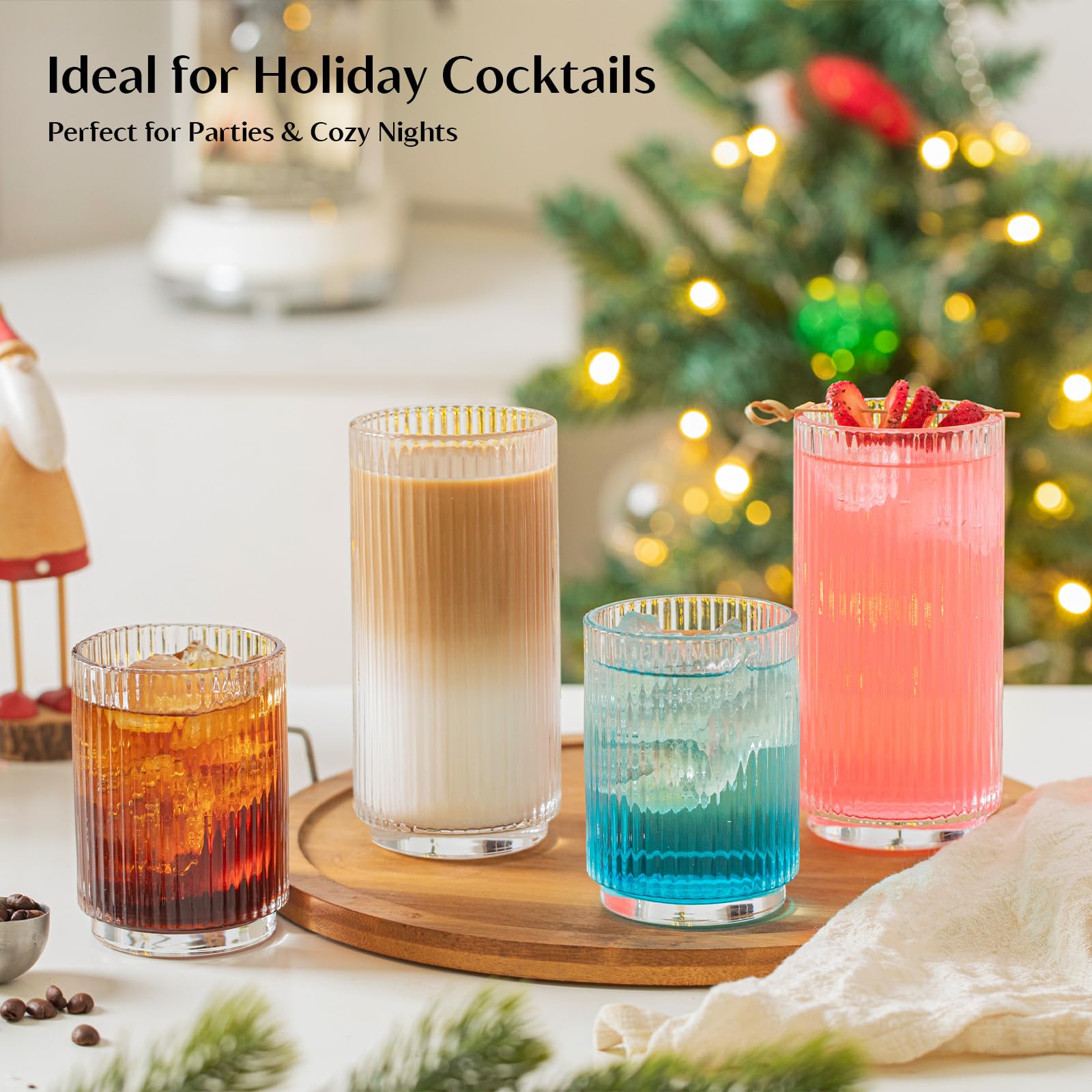 INSETLAN Wassergläser 12er-Set, 6x 355ml Highball Gläser & 6x 235ml Lowball Gläser, Geriffelte Trinkgläser für Ideal für Zuhause, Restaurants, Partys | Spülmaschinenfest